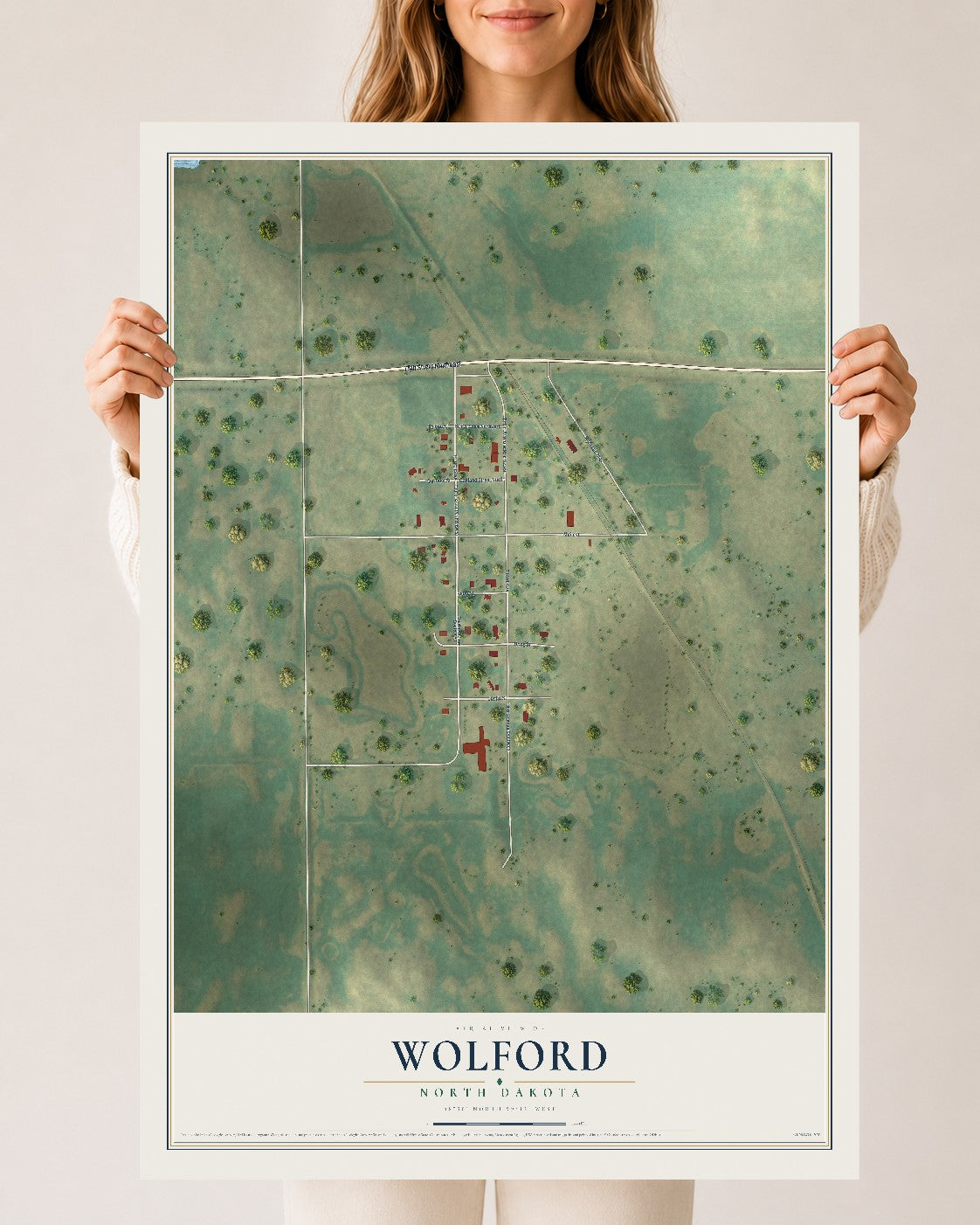Map of Wolford, North Dakota, 24 x 36 inch unframed archival matte print