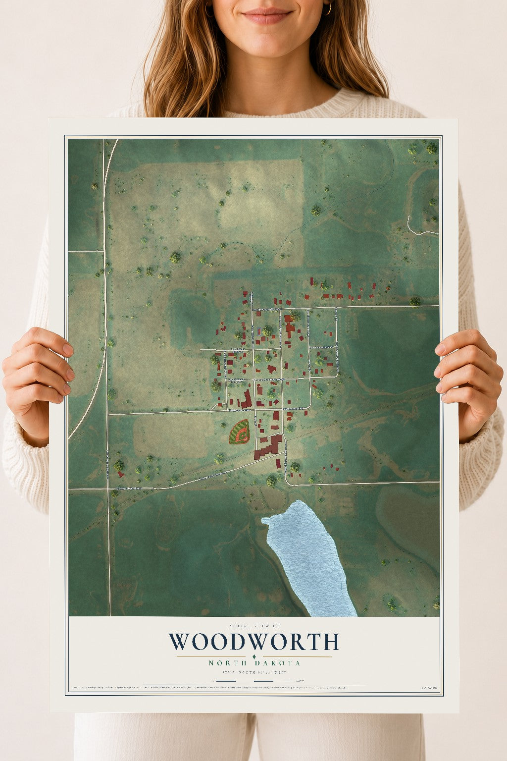Map of Woodworth, North Dakota, 18 x 24 inch unframed archival matte print