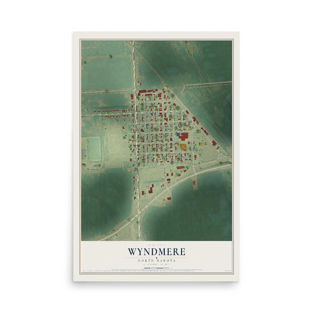 Map of Wyndmere, North Dakota, 12 x 18 inch unframed archival matte print