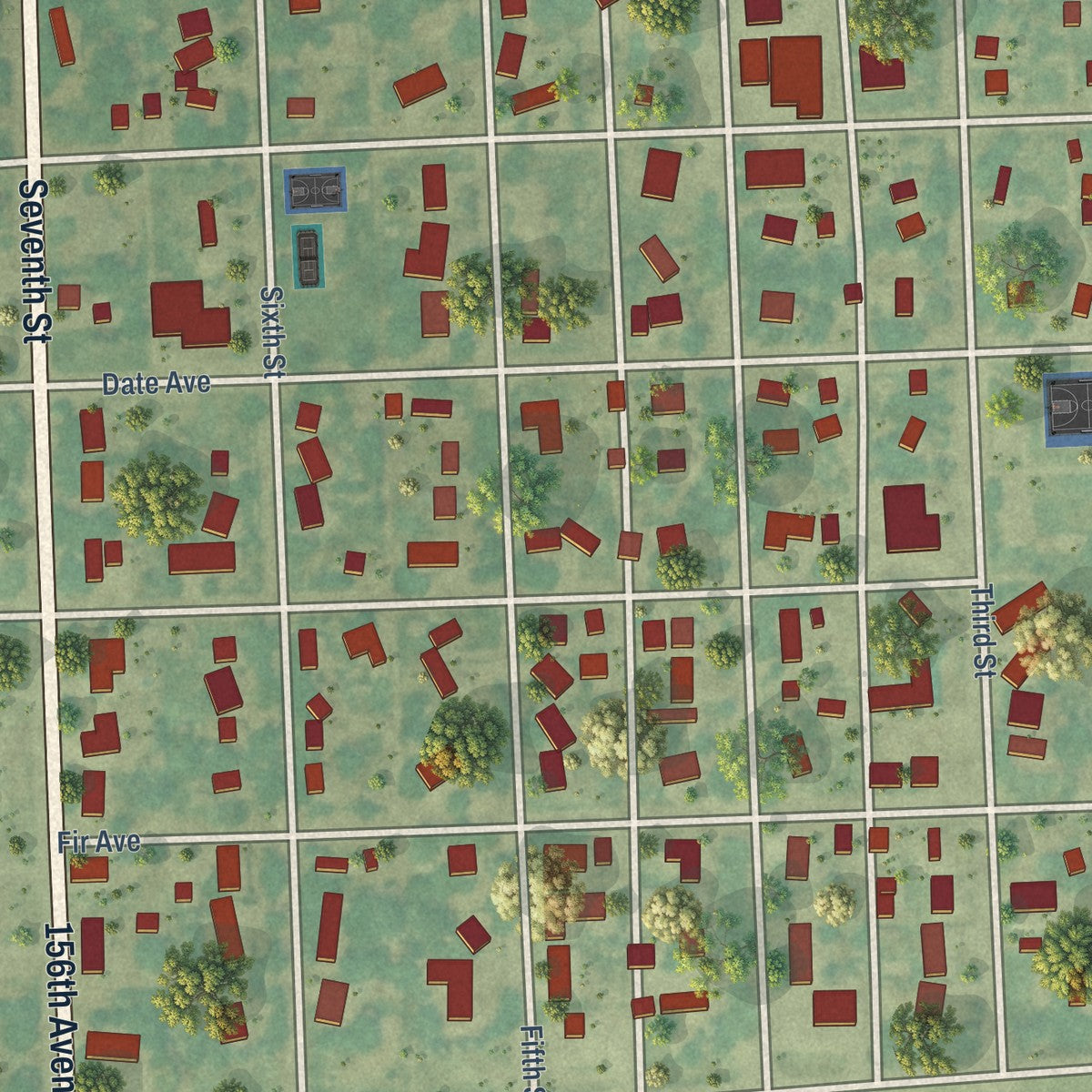 Close-up of the map of Wyndmere, North Dakota print showing street and building detail