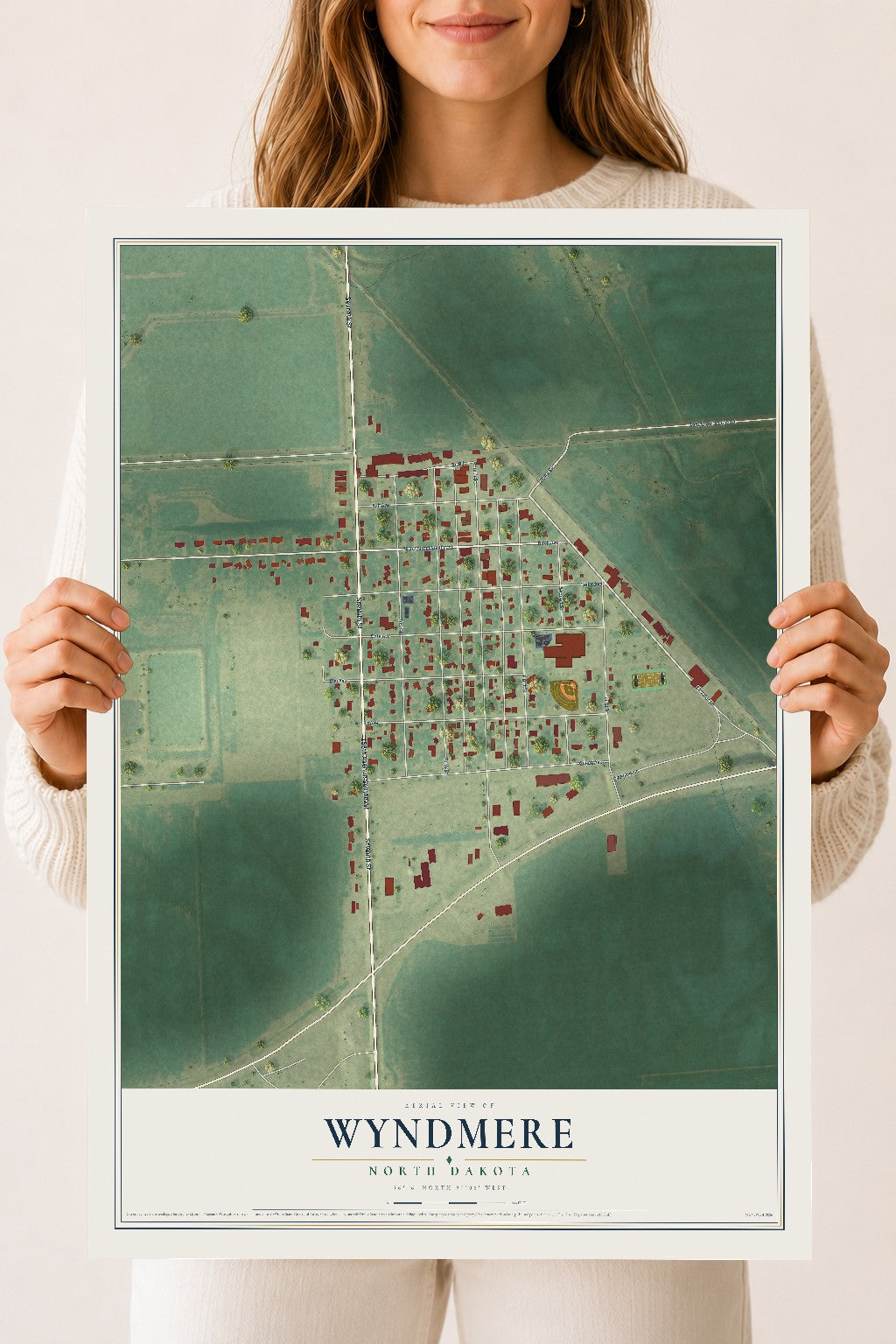 Map of Wyndmere, North Dakota, 18 x 24 inch unframed archival matte print