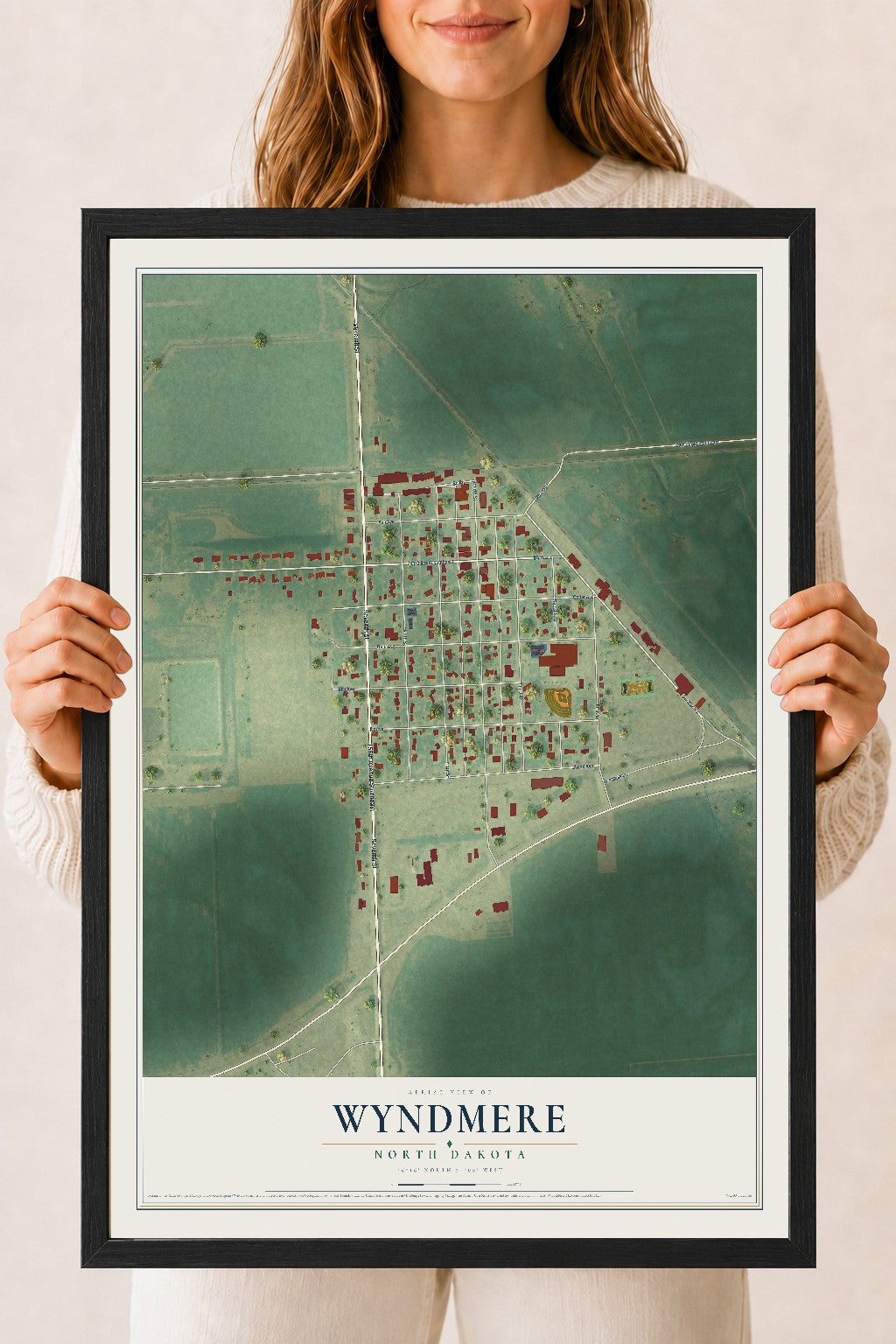 Map of Wyndmere, North Dakota, 18 x 24 inch print in a black wood frame