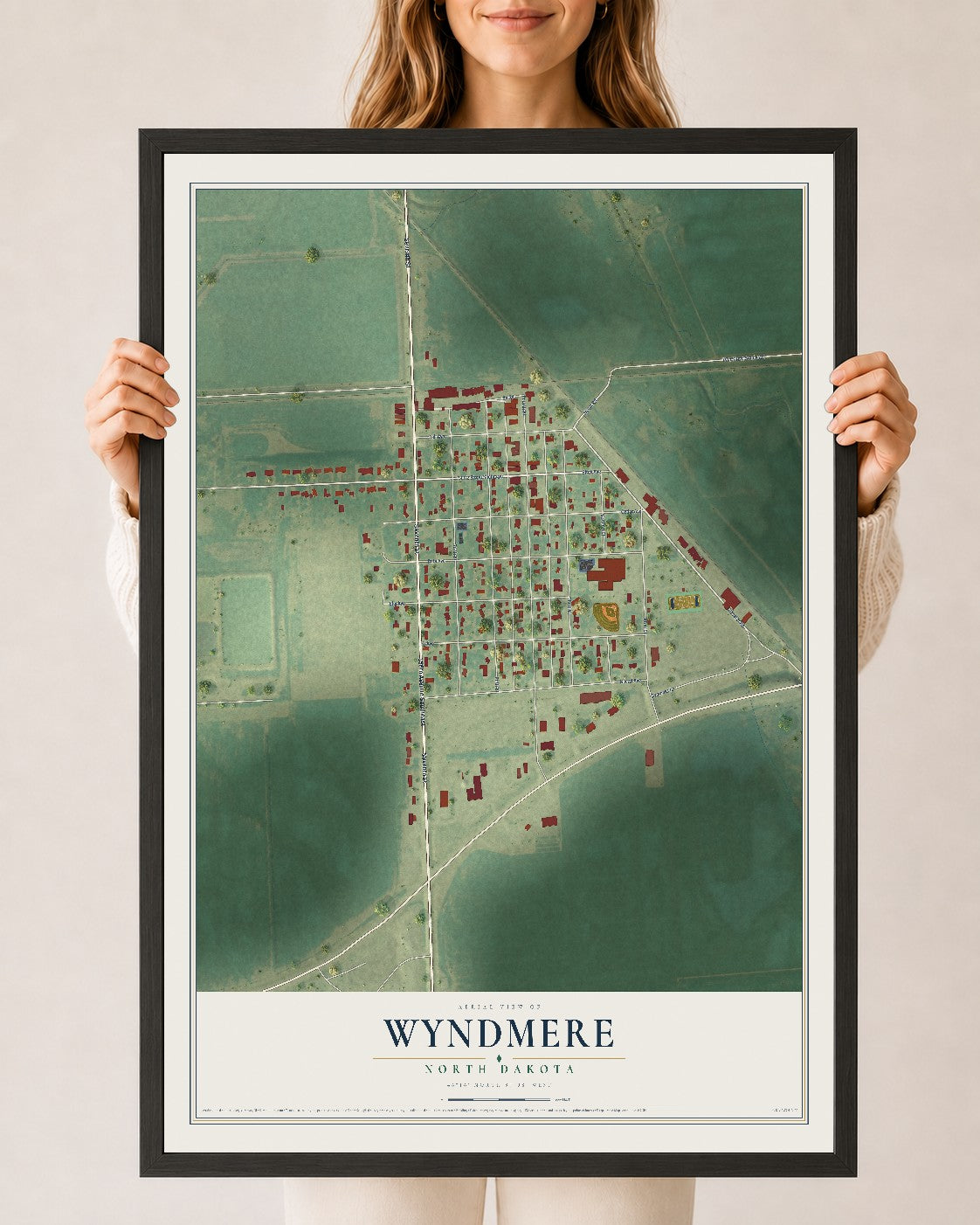 Map of Wyndmere, North Dakota, 24 x 36 inch print in a black wood frame