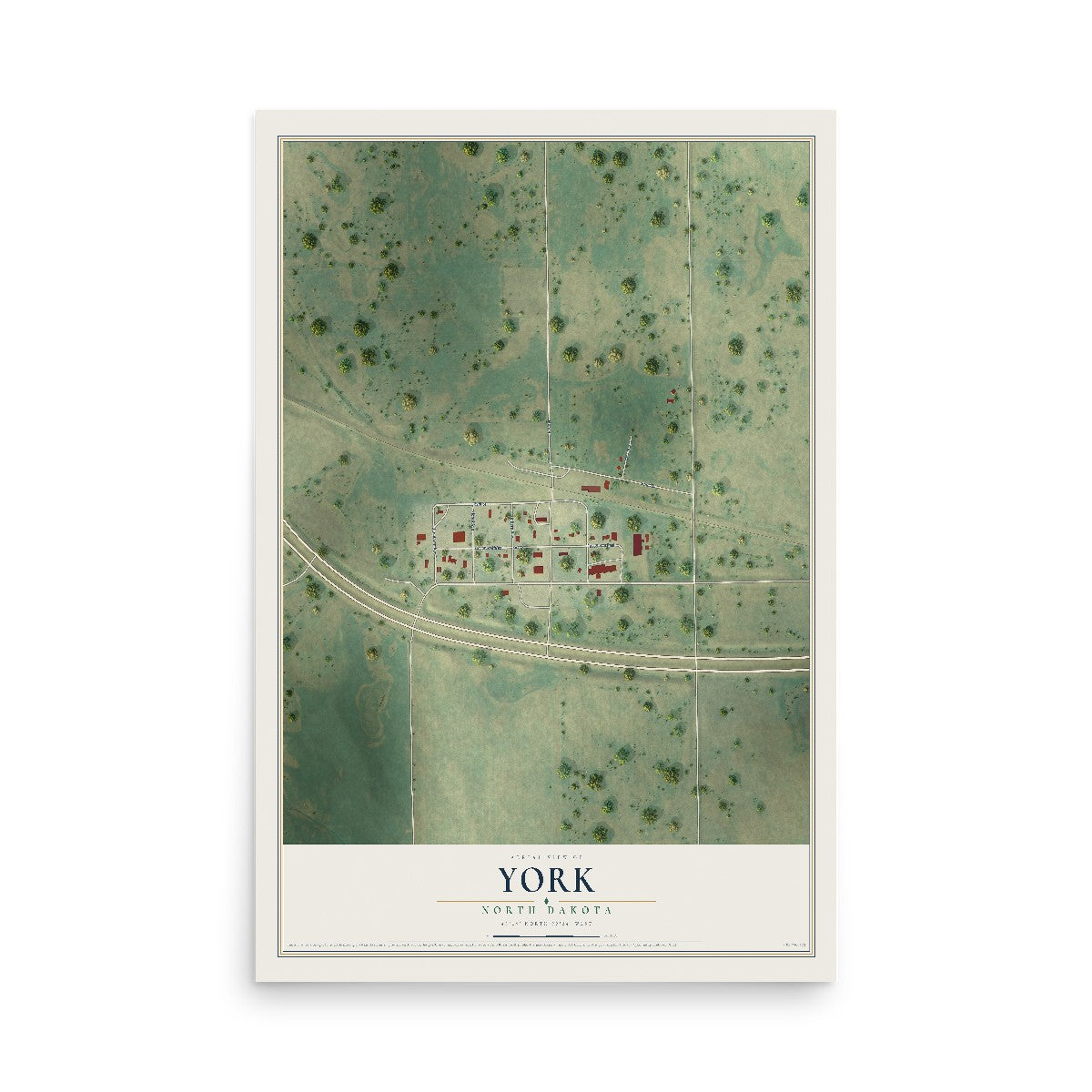 Map of York, North Dakota, 12 x 18 inch unframed archival matte print