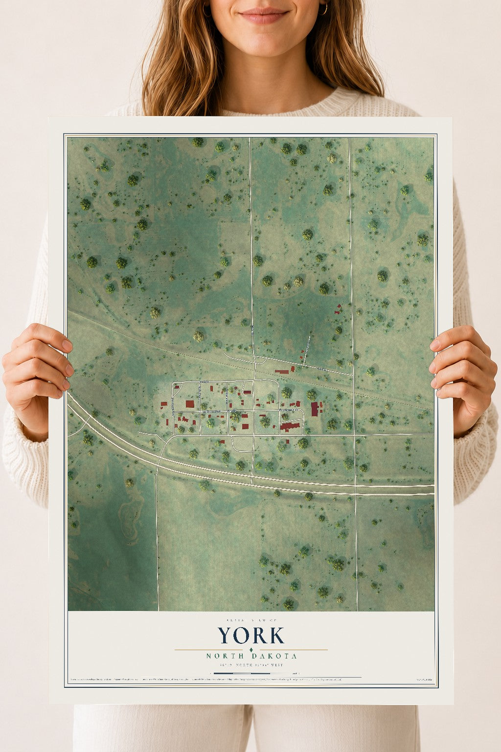 Map of York, North Dakota, 18 x 24 inch unframed archival matte print