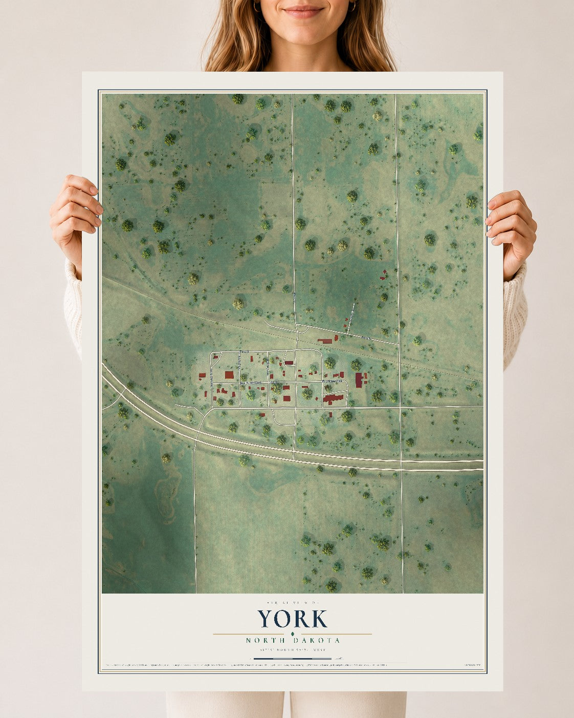 Map of York, North Dakota, 24 x 36 inch unframed archival matte print