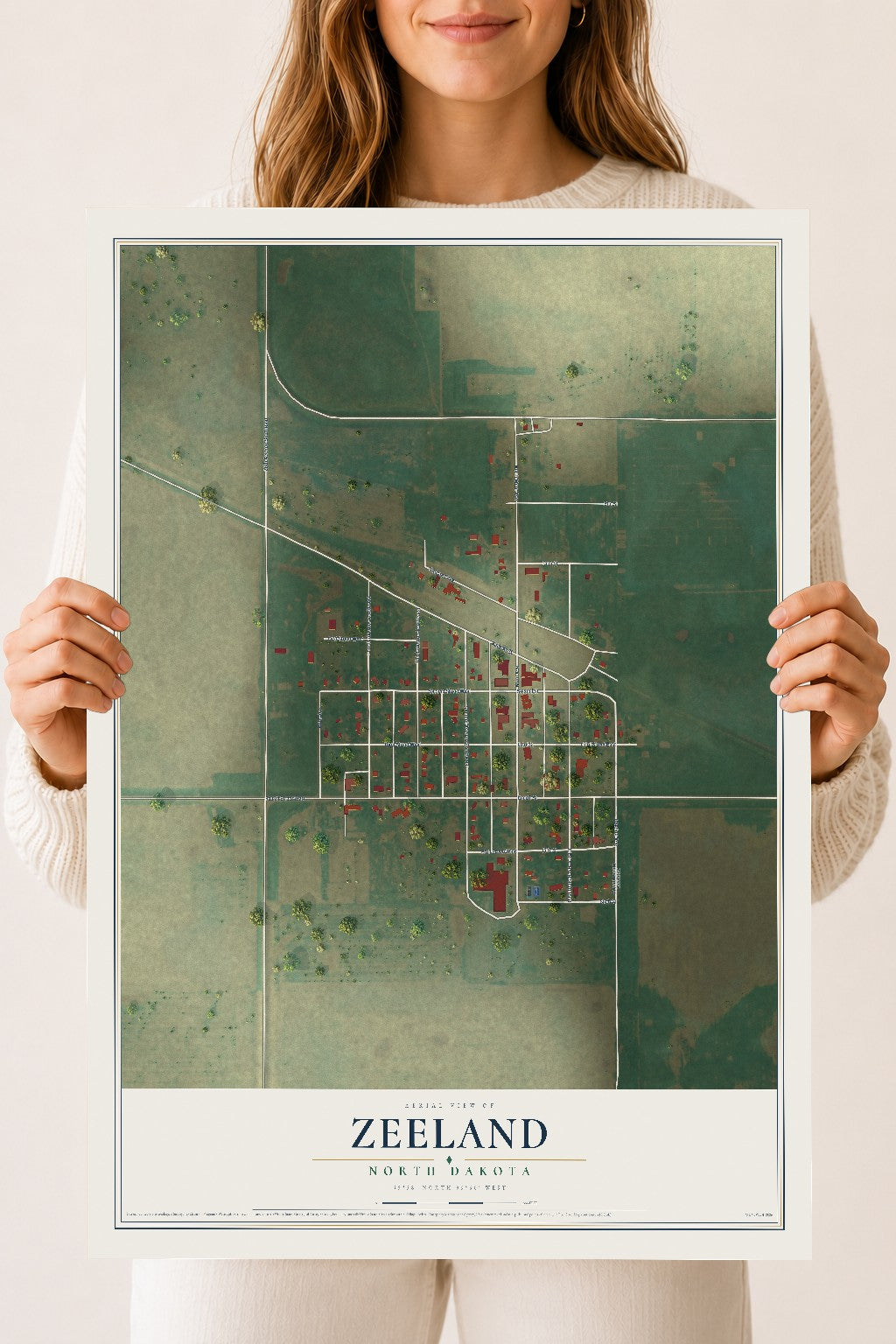 Map of Zeeland, North Dakota, 18 x 24 inch unframed archival matte print