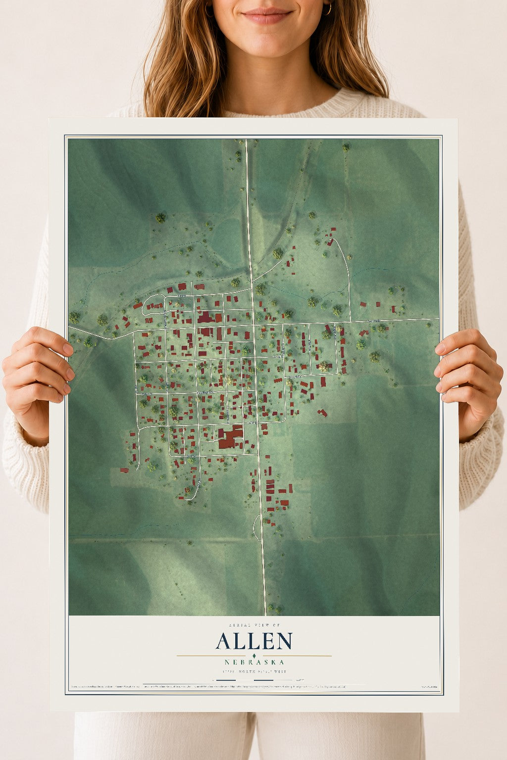 Map of Allen, Nebraska, 18 x 24 inch unframed archival matte print