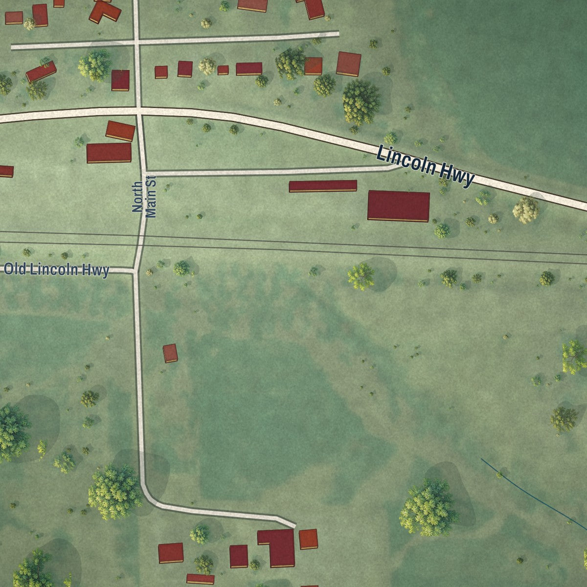 Close-up of the map of Ames, Nebraska print showing street and building detail