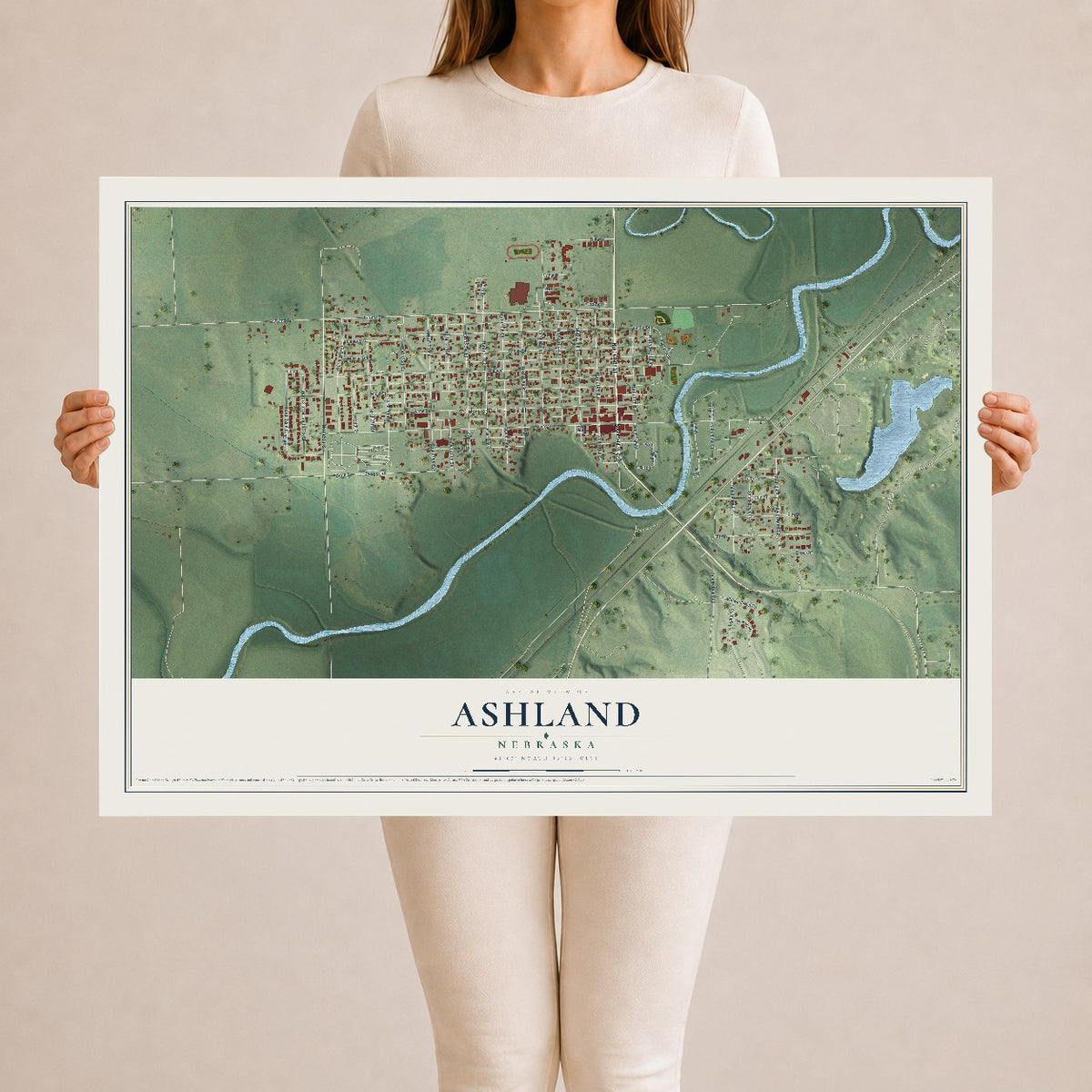 Map of Ashland, Nebraska, 24 x 36 inch unframed archival matte print
