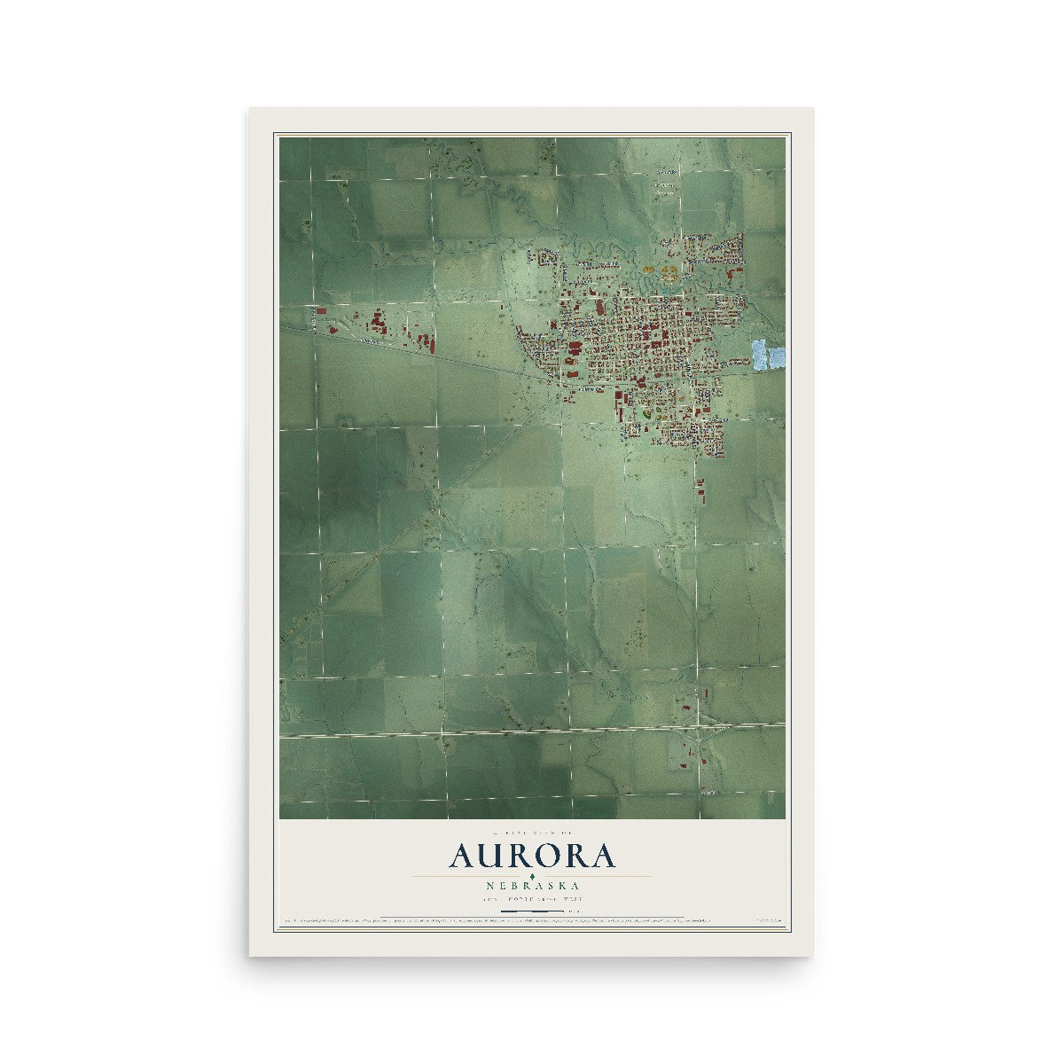 Map of Aurora, Nebraska, 12 x 18 inch unframed archival matte print