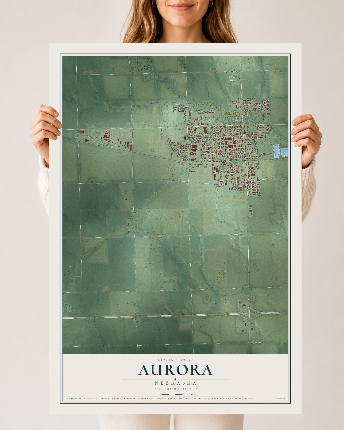 Map of Aurora, Nebraska, 24 x 36 inch unframed archival matte print