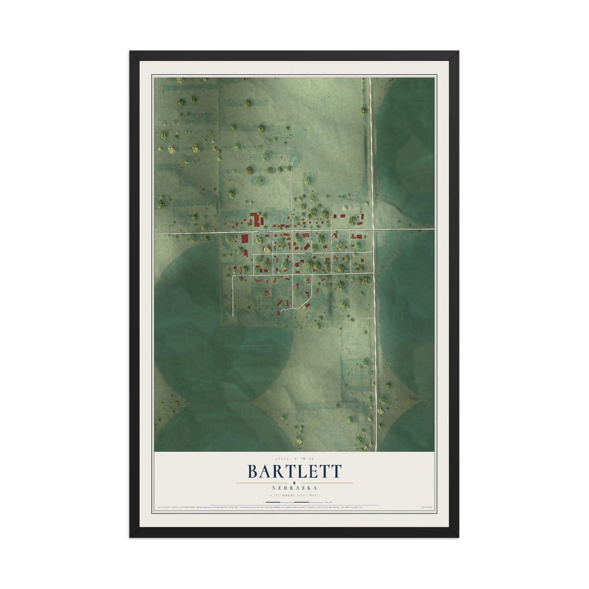 Map of Bartlett, Nebraska, 12 x 18 inch print in a black wood frame