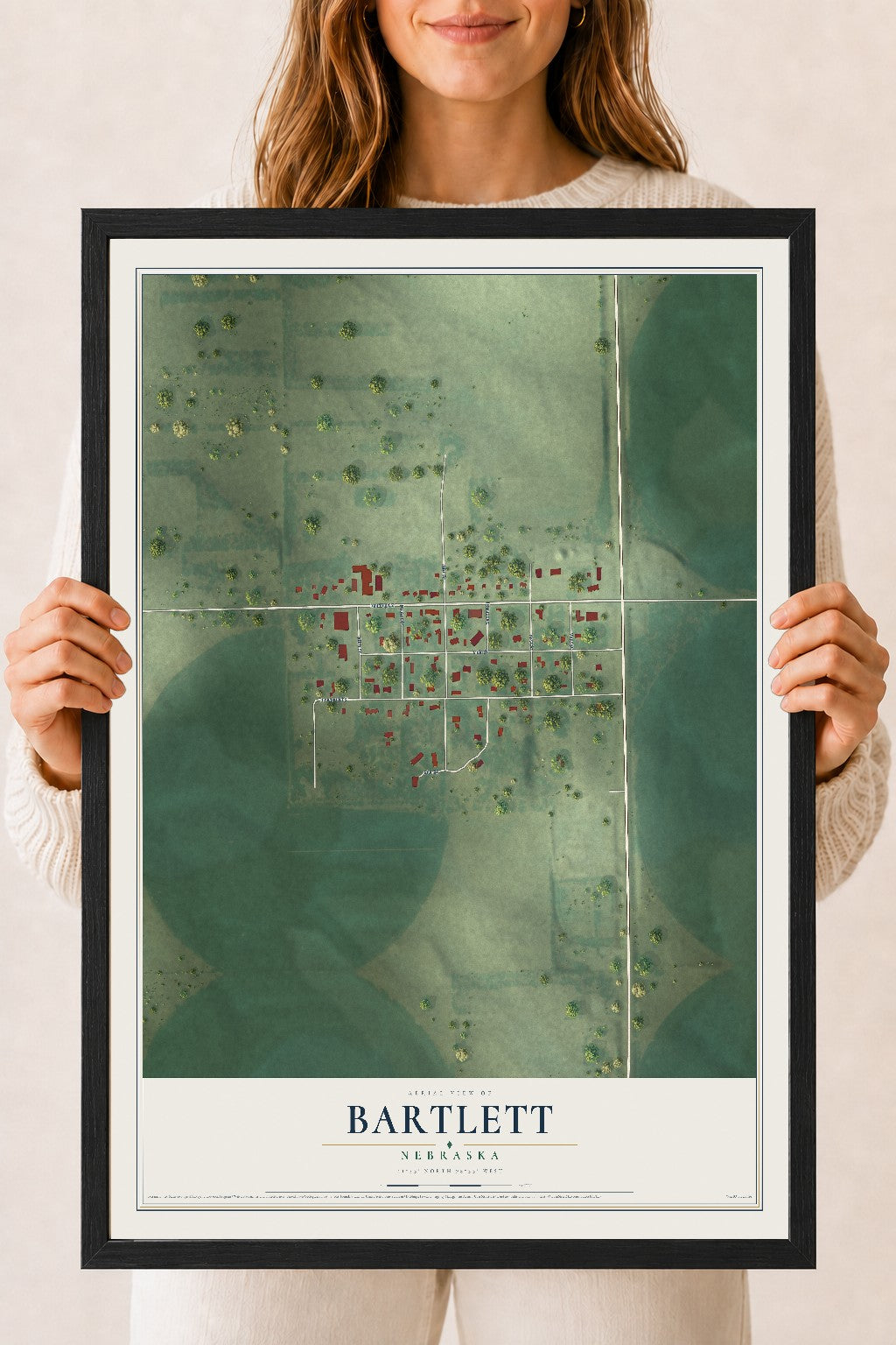 Map of Bartlett, Nebraska, 18 x 24 inch print in a black wood frame