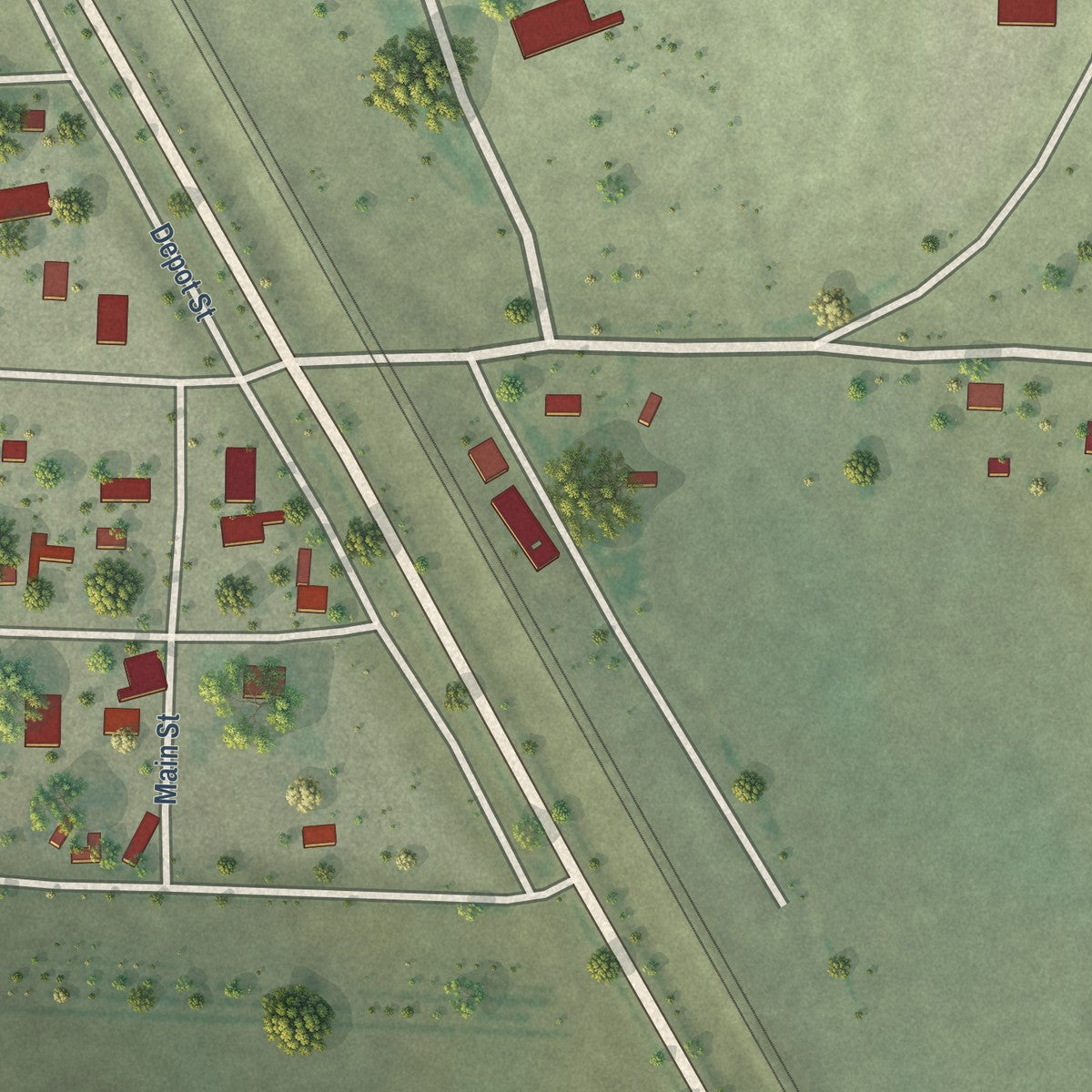 Close-up of the map of Berea, Nebraska print showing street and building detail