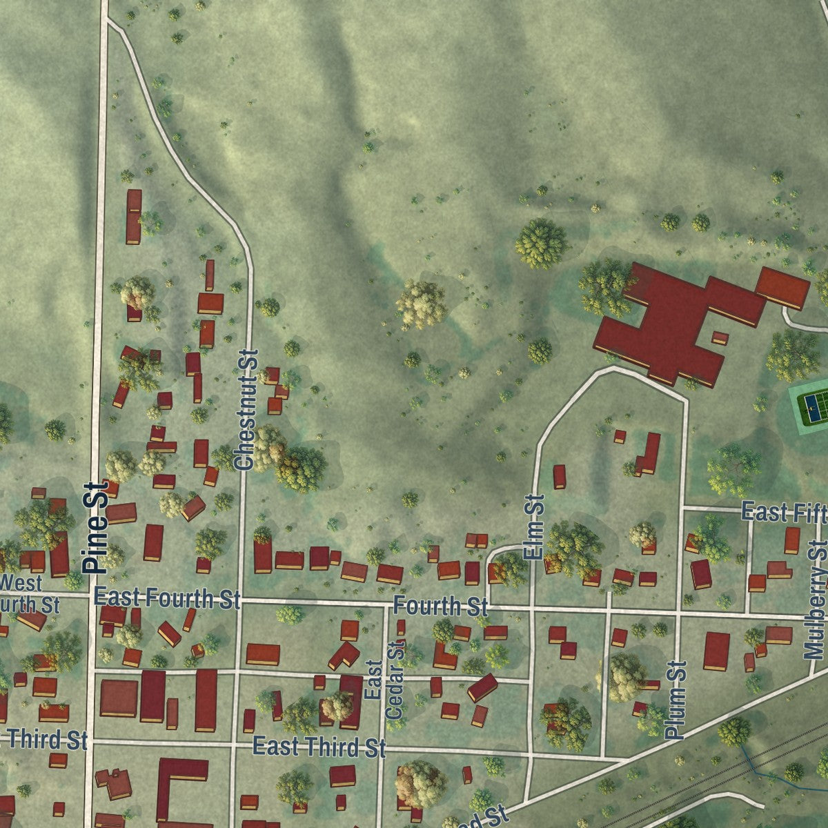 Second close-up of the map of Big Springs, Nebraska print showing more streets and buildings