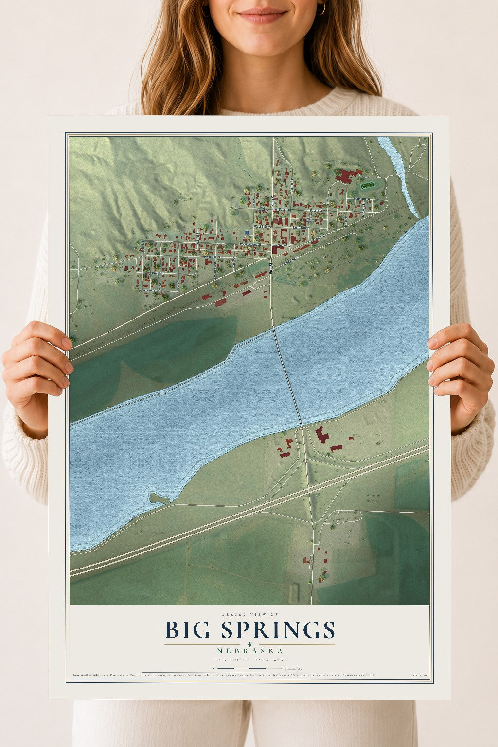 Map of Big Springs, Nebraska, 18 x 24 inch unframed archival matte print