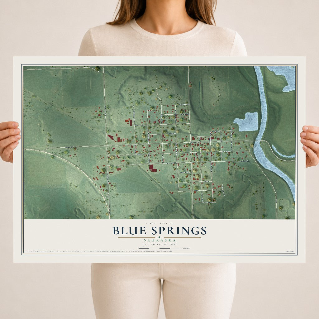 Map of Blue Springs, Nebraska, 18 x 24 inch unframed archival matte print