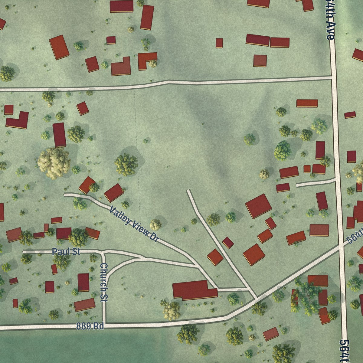 Close-up of the map of Bow Valley, Nebraska print showing street and building detail