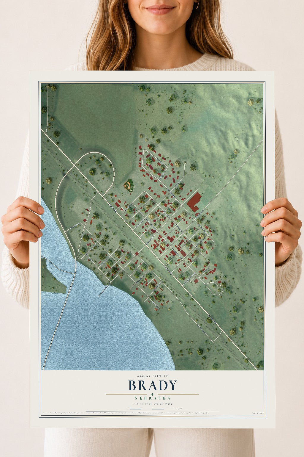 Map of Brady, Nebraska, 18 x 24 inch unframed archival matte print