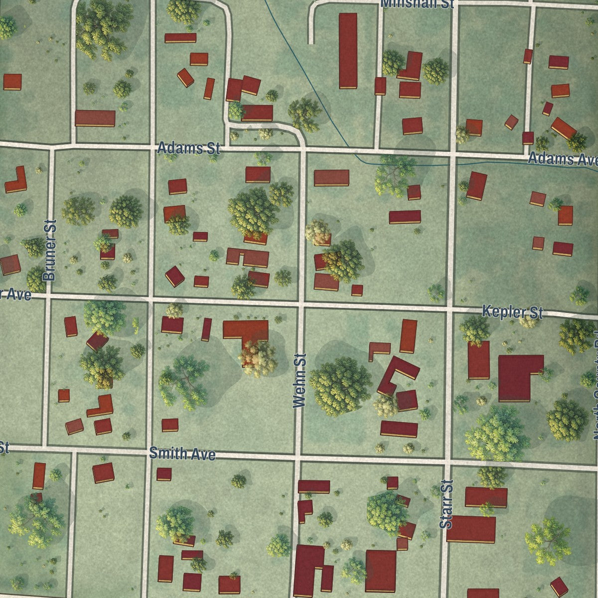 Close-up of the map of Broadwater, Nebraska print showing street and building detail