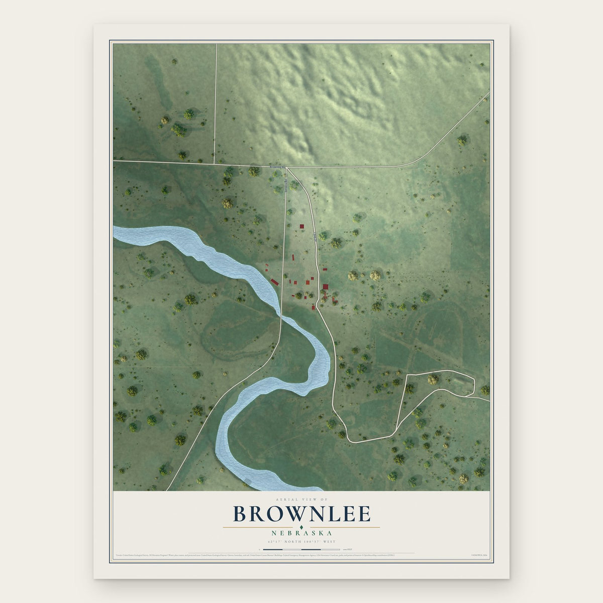 Brownlee, Nebraska map print, the full design