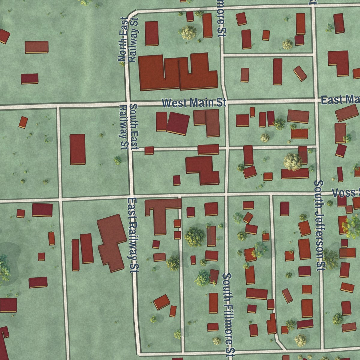 Close-up of the map of Bruning, Nebraska print showing street and building detail