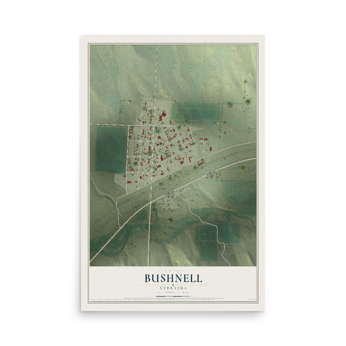 Map of Bushnell, Nebraska, 12 x 18 inch unframed archival matte print