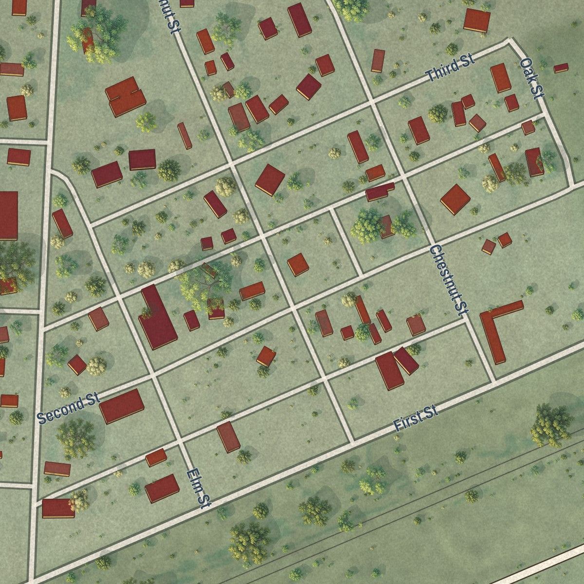 Close-up of the map of Bushnell, Nebraska print showing street and building detail