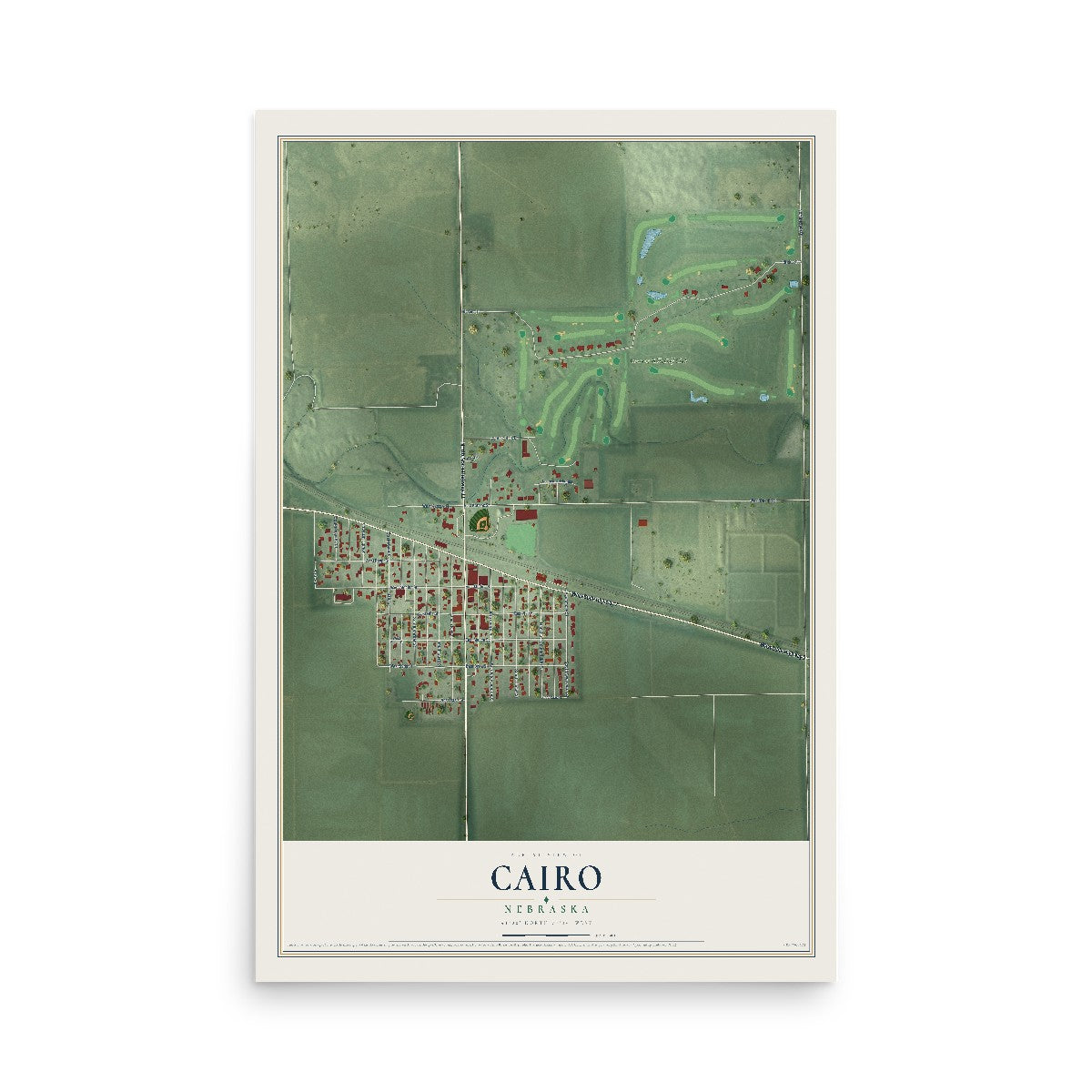 Map of Cairo, Nebraska, 12 x 18 inch unframed archival matte print