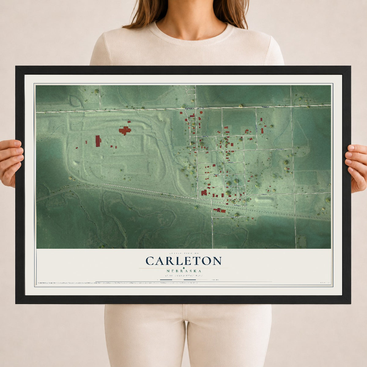 Map of Carleton, Nebraska, 18 x 24 inch print in a black wood frame