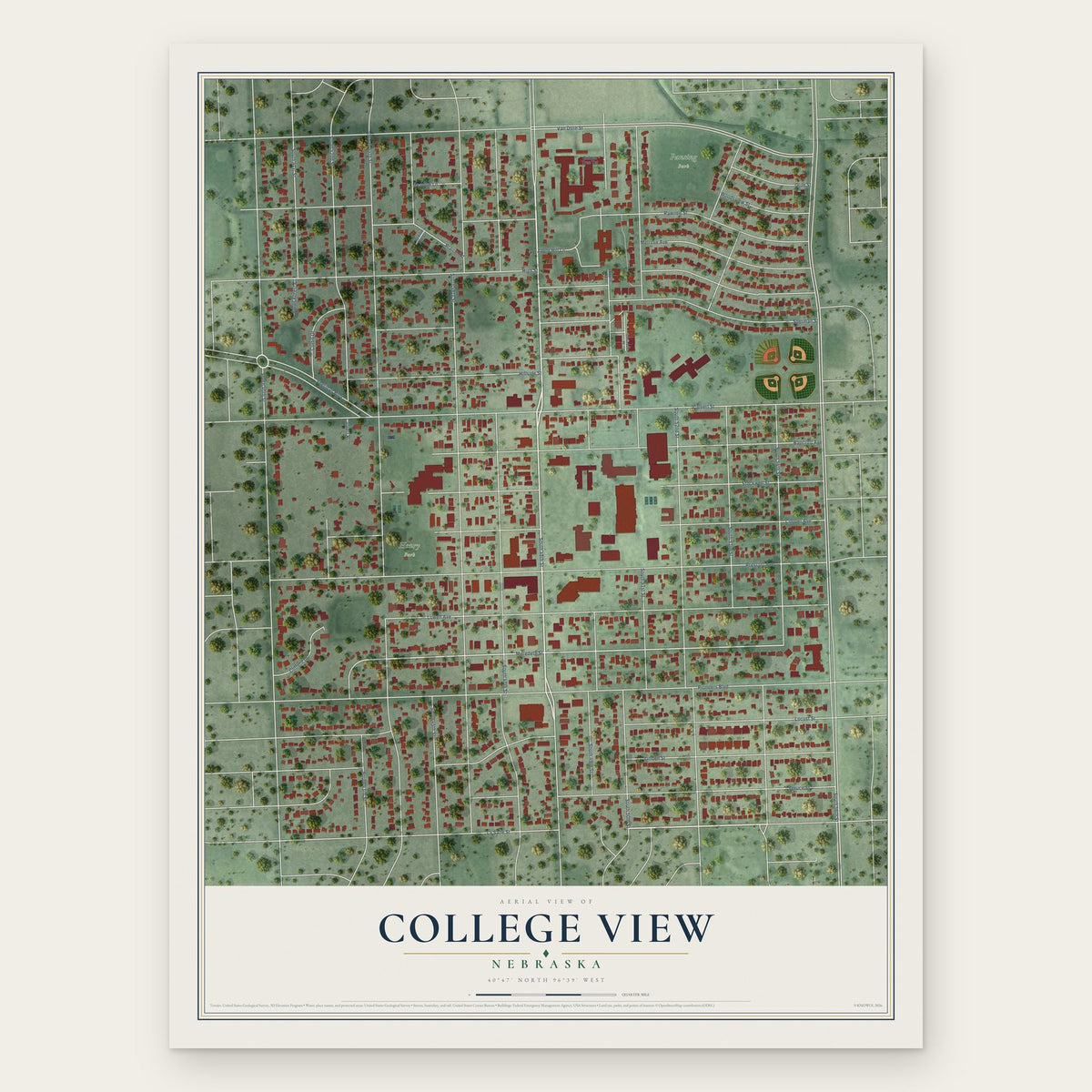 College View, Nebraska map print, the full design