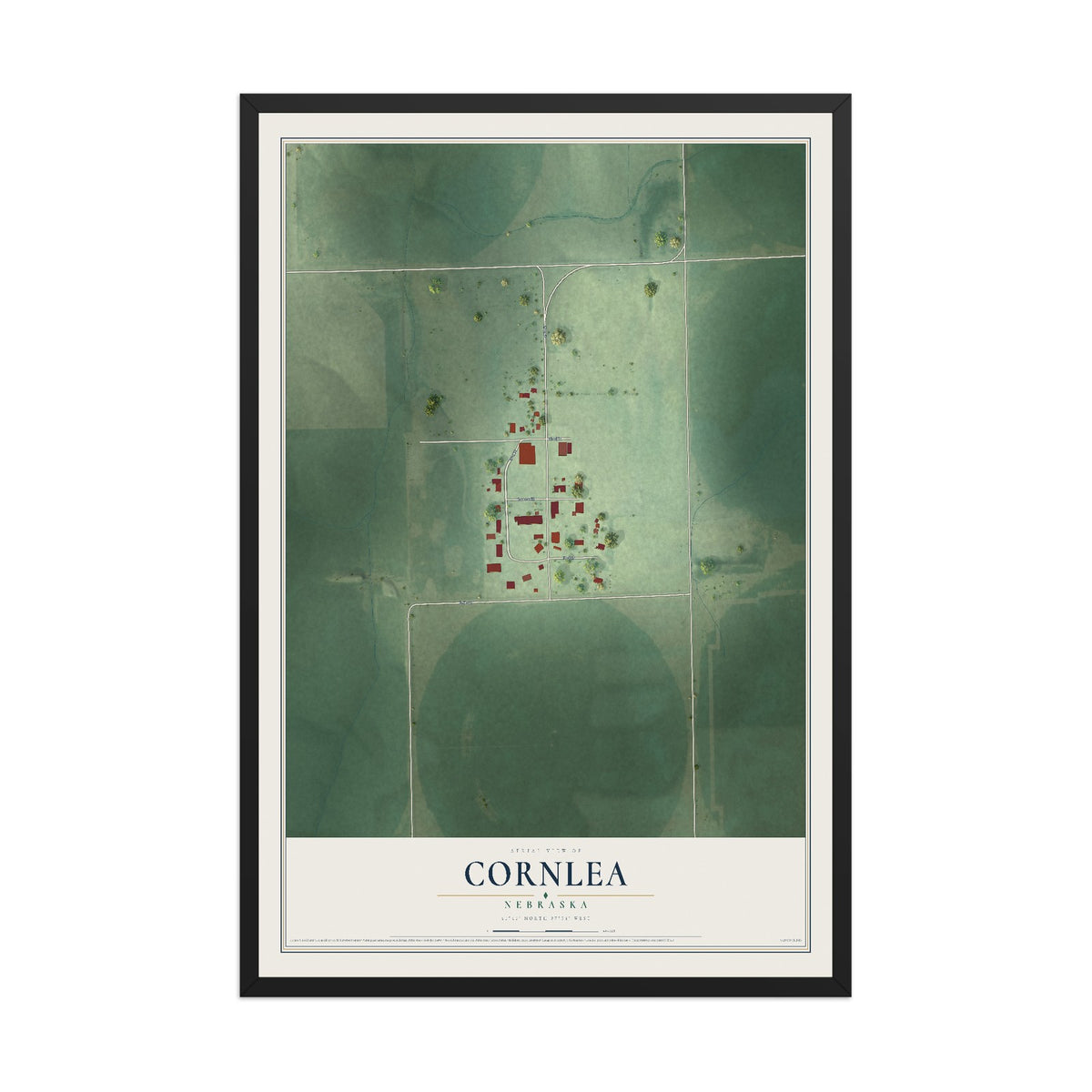 Map of Cornlea, Nebraska, 12 x 18 inch print in a black wood frame