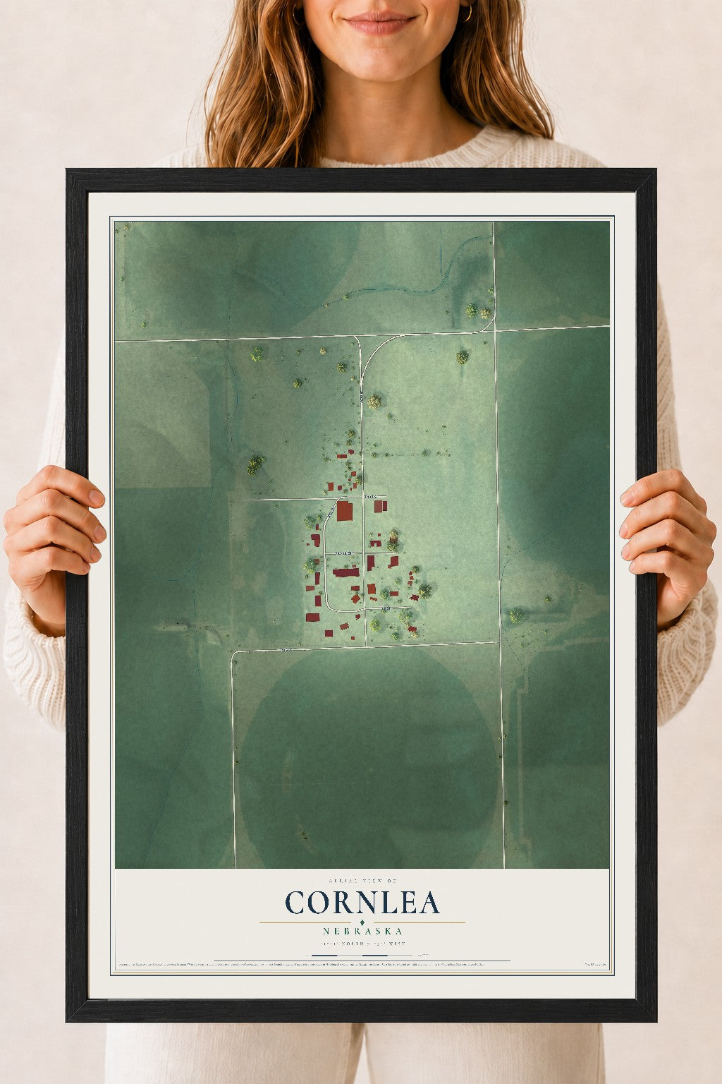 Map of Cornlea, Nebraska, 18 x 24 inch print in a black wood frame