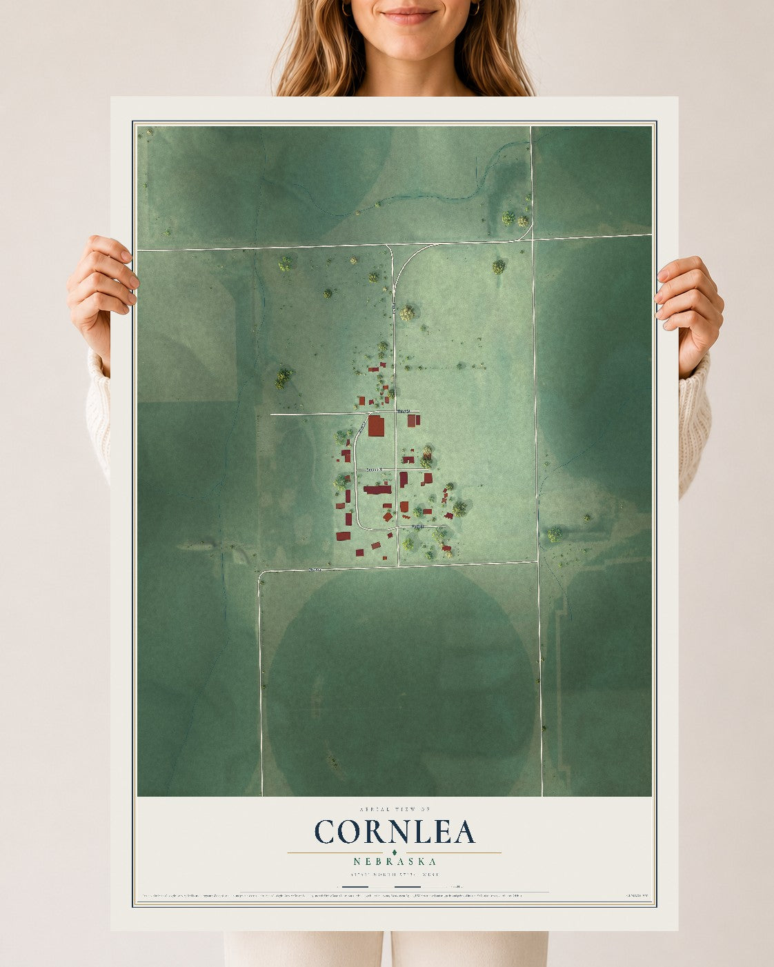 Map of Cornlea, Nebraska, 24 x 36 inch unframed archival matte print