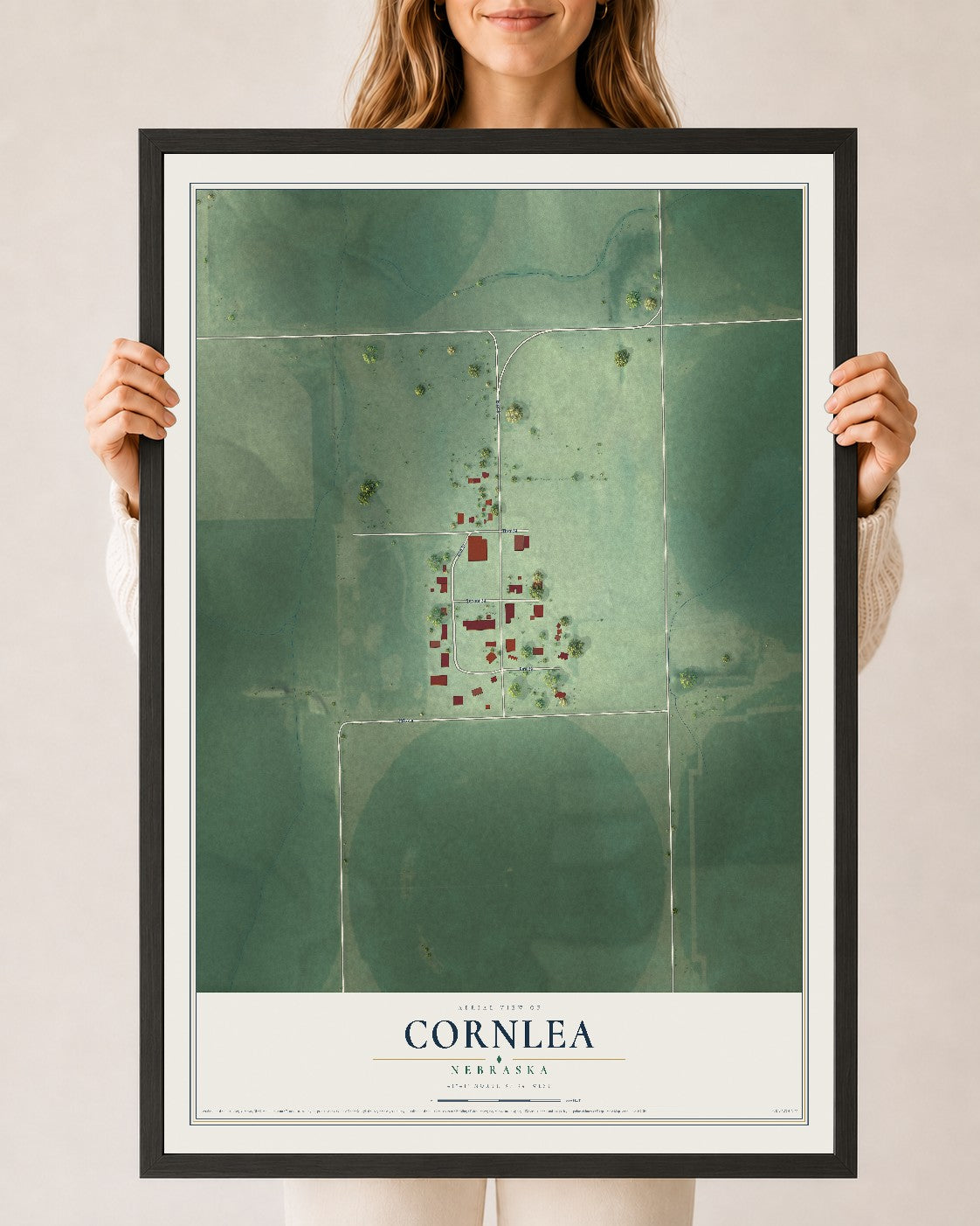 Map of Cornlea, Nebraska, 24 x 36 inch print in a black wood frame