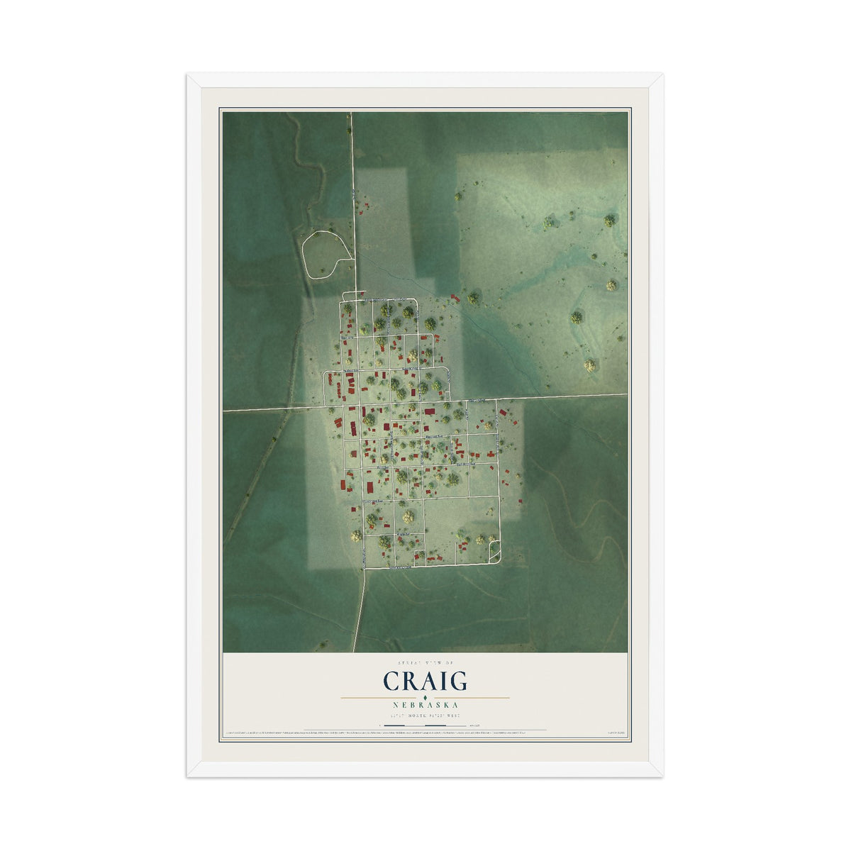 Map of Craig, Nebraska, 12 x 18 inch print in a white wood frame