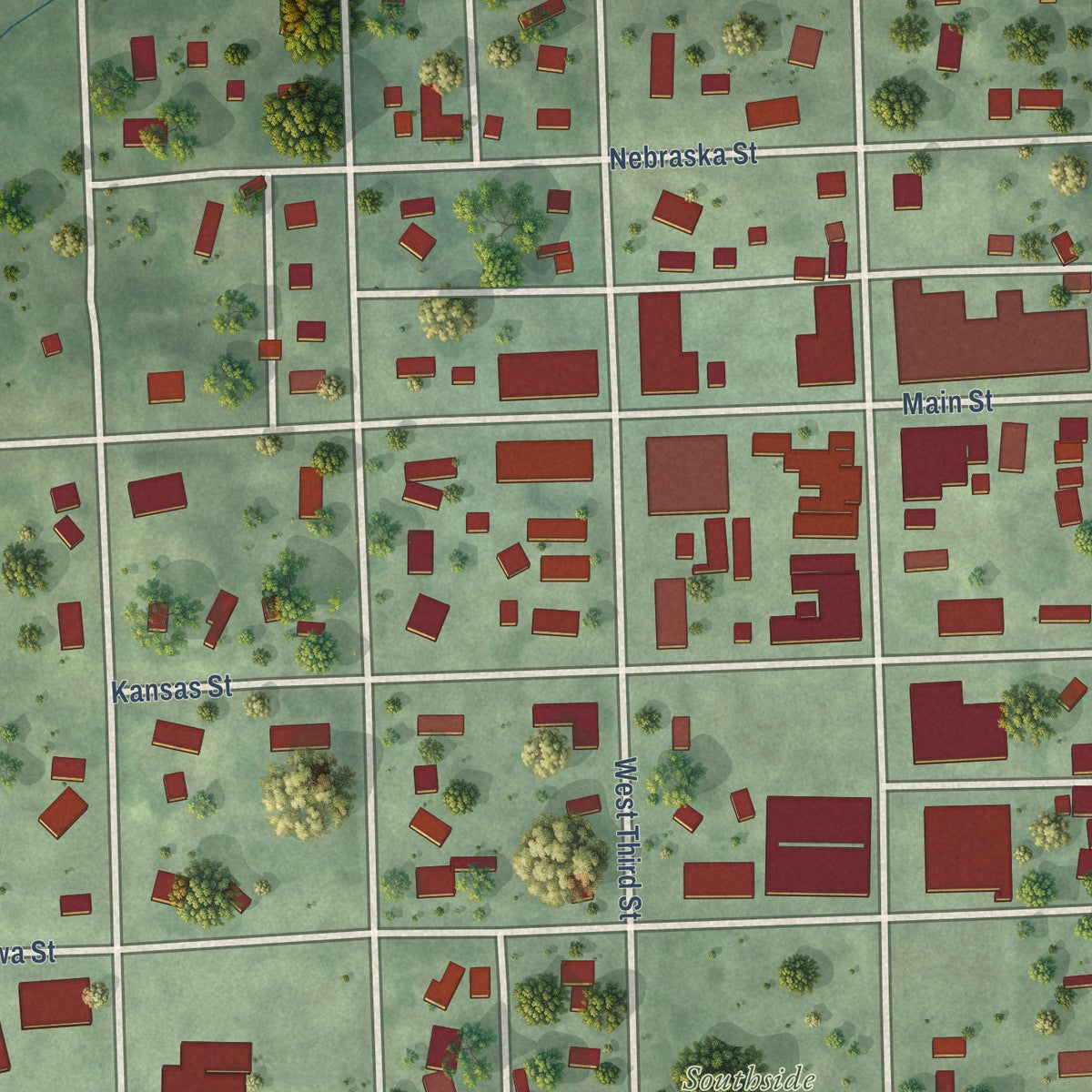 Close-up of the map of Crofton, Nebraska print showing street and building detail