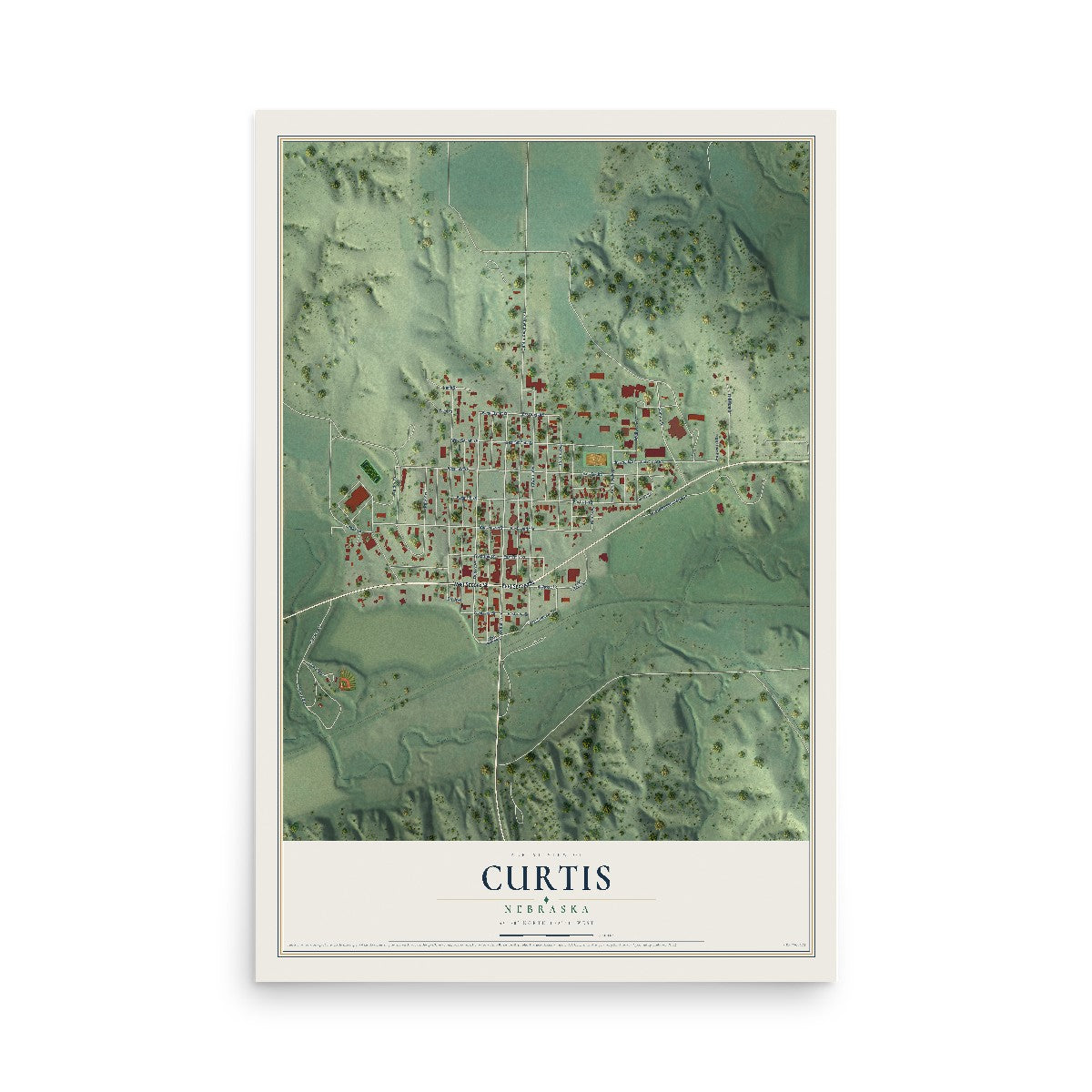 Map of Curtis, Nebraska, 12 x 18 inch unframed archival matte print