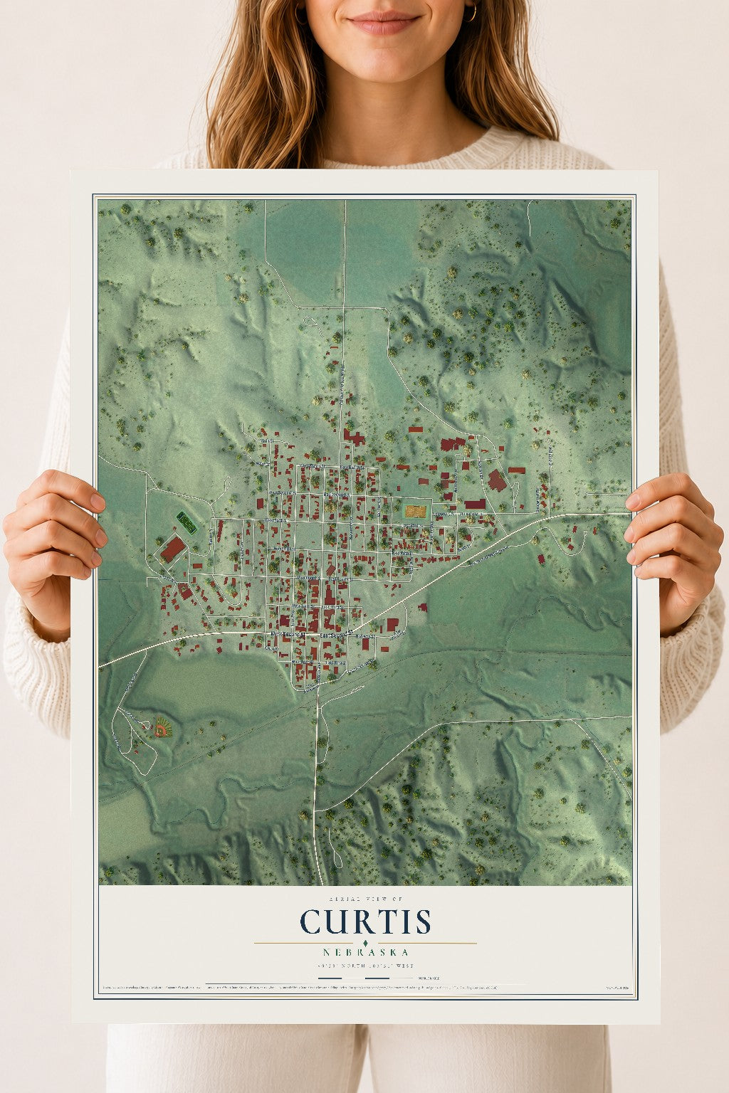 Map of Curtis, Nebraska, 18 x 24 inch unframed archival matte print