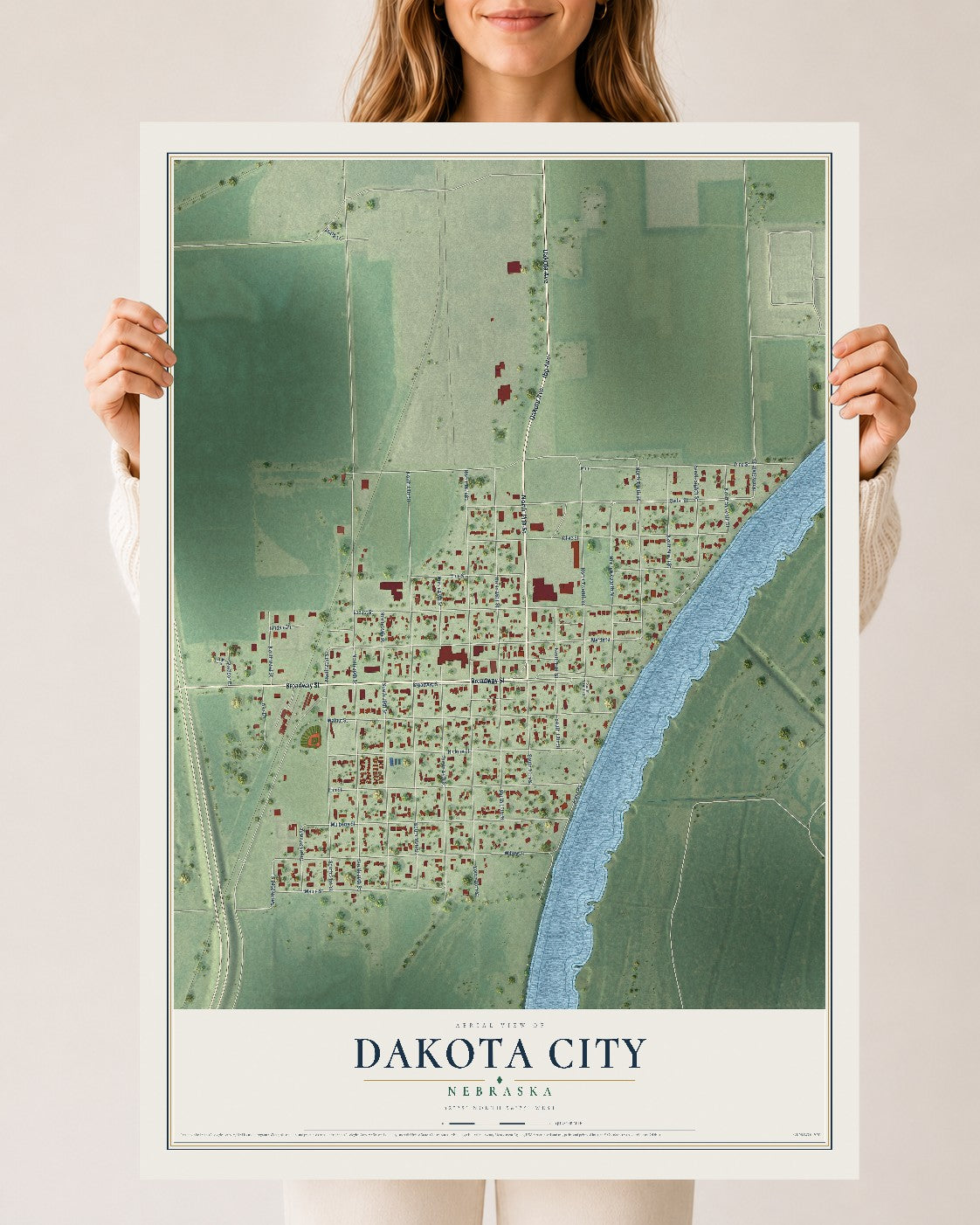 Map of Dakota City, Nebraska, 24 x 36 inch unframed archival matte print