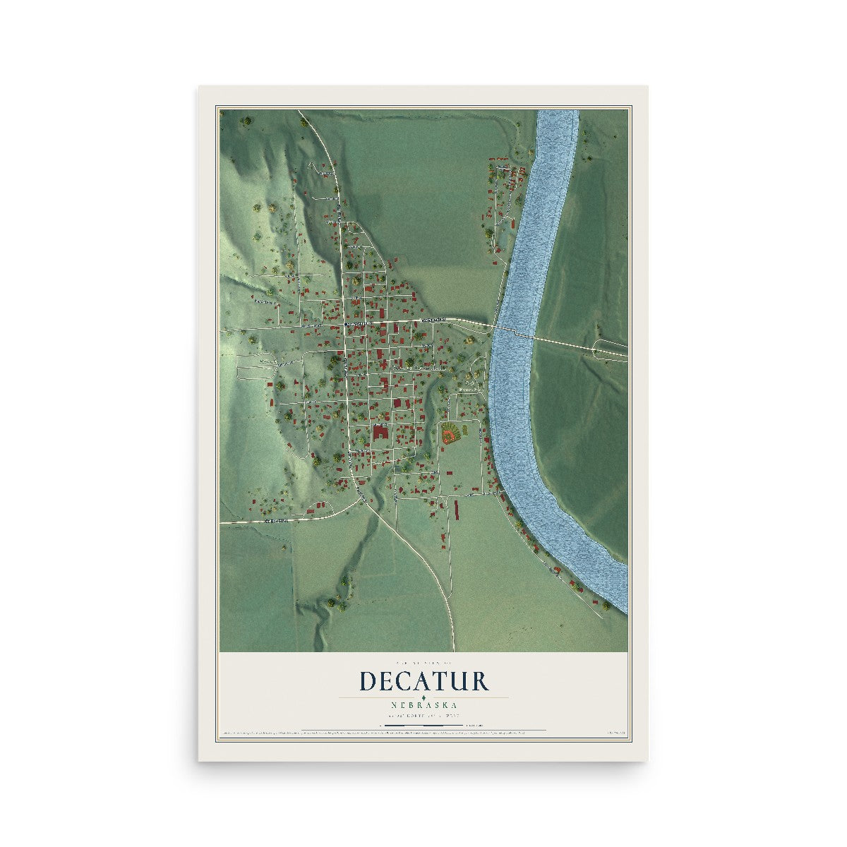 Map of Decatur, Nebraska, 12 x 18 inch unframed archival matte print