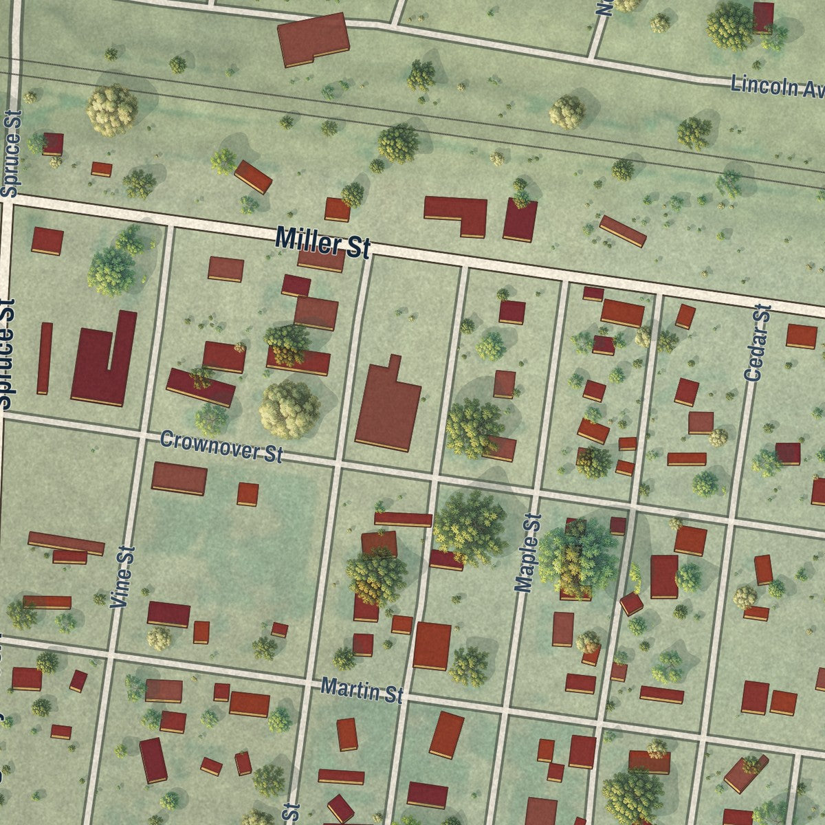 Close-up of the map of Dix, Nebraska print showing street and building detail