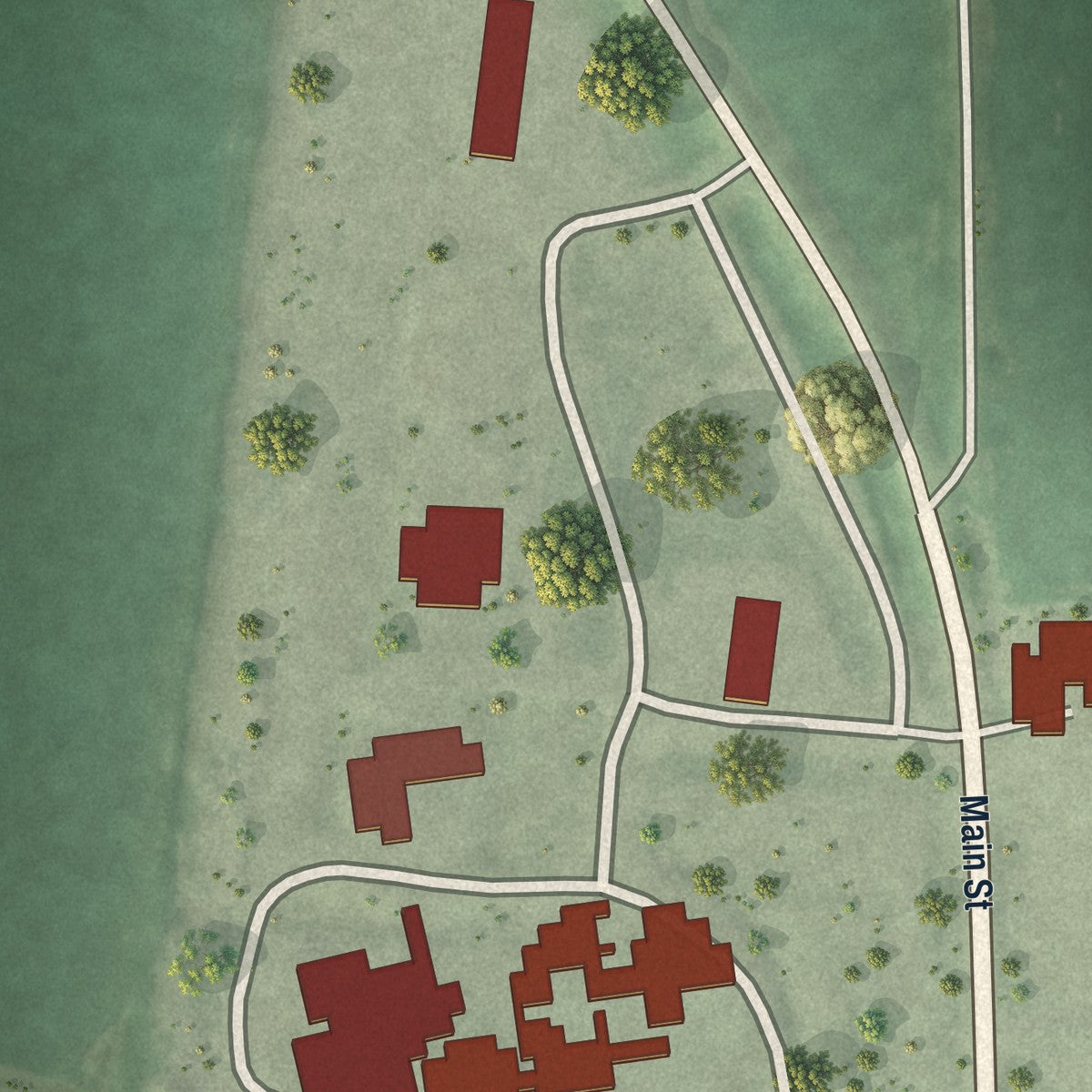 Second close-up of the map of Edison, Nebraska print showing more streets and buildings