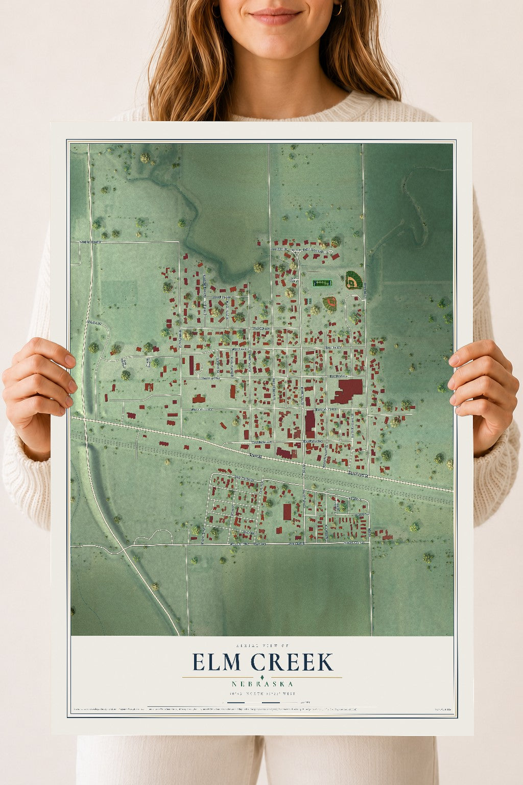 Map of Elm Creek, Nebraska, 18 x 24 inch unframed archival matte print