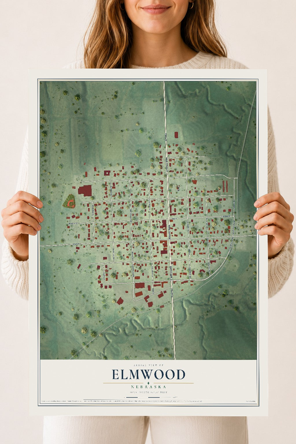 Map of Elmwood, Nebraska, 18 x 24 inch unframed archival matte print