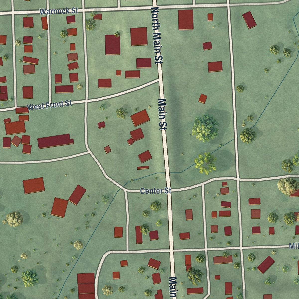 Second close-up of the map of Emerson, Nebraska print showing more streets and buildings