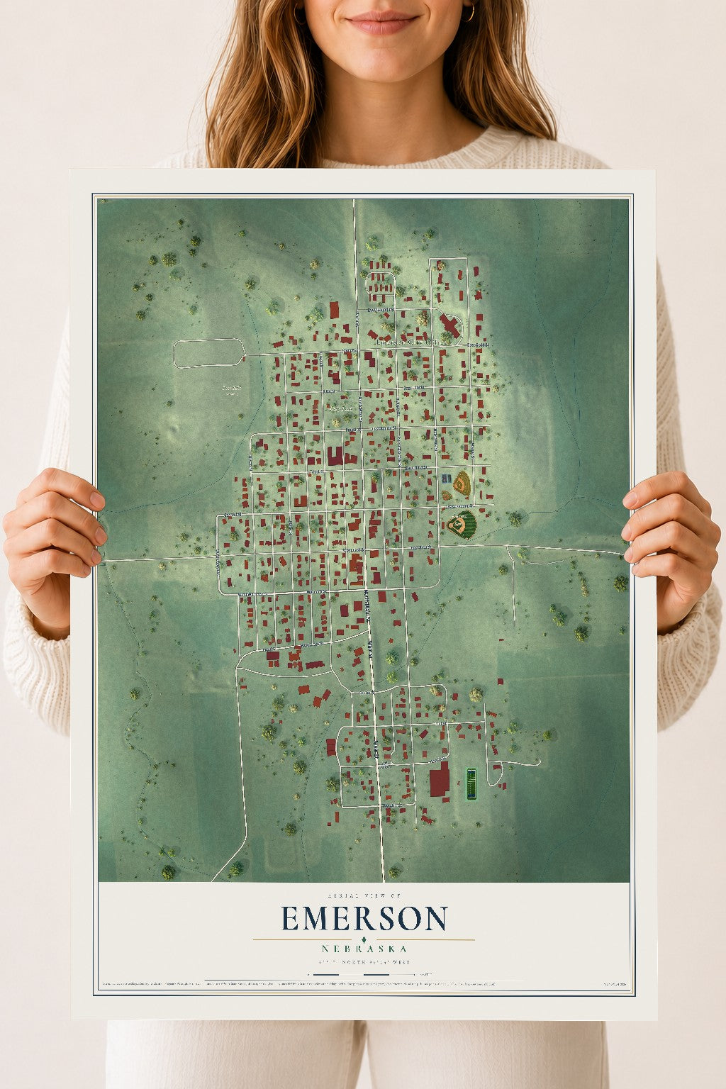 Map of Emerson, Nebraska, 18 x 24 inch unframed archival matte print