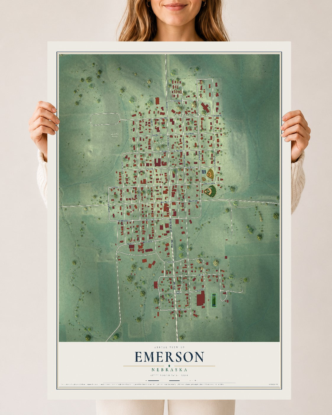 Map of Emerson, Nebraska, 24 x 36 inch unframed archival matte print