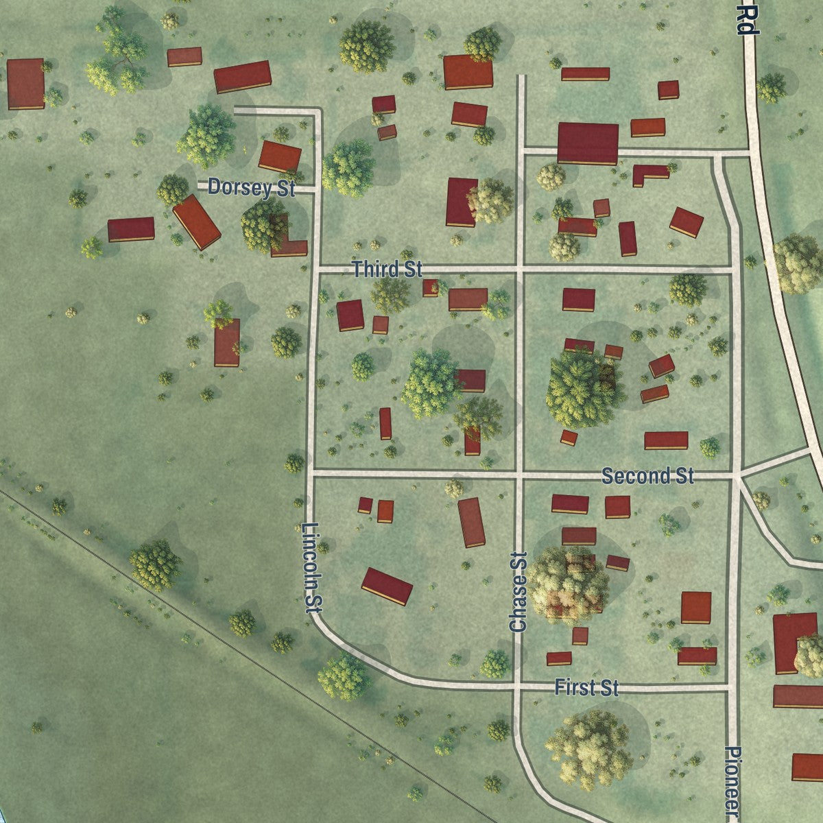 Close-up of the map of Enders, Nebraska print showing street and building detail
